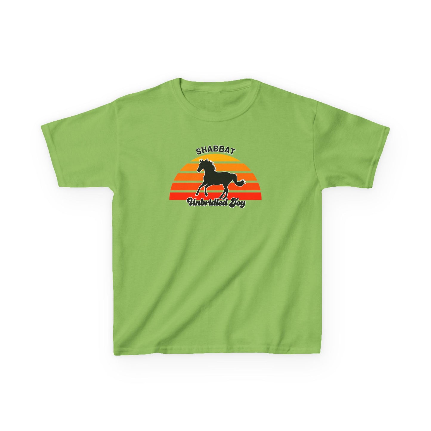 Kids T‑Shirt — 'Shabbat Unbridled Joy' Horse Sunset Graphic