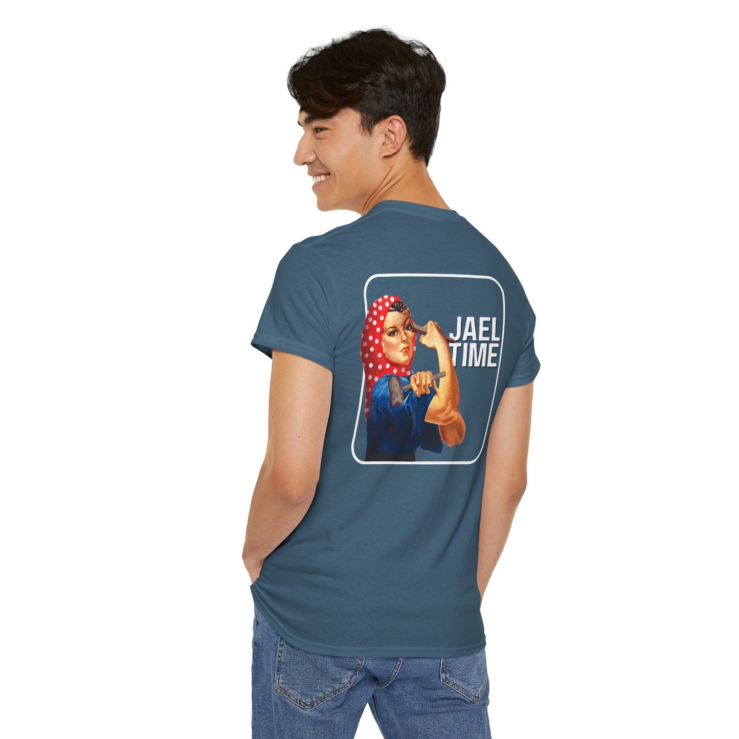 'Jael Time' Humorous Bible Story T-Shirt with Tent Peg and Hammer Design Cotton Tee