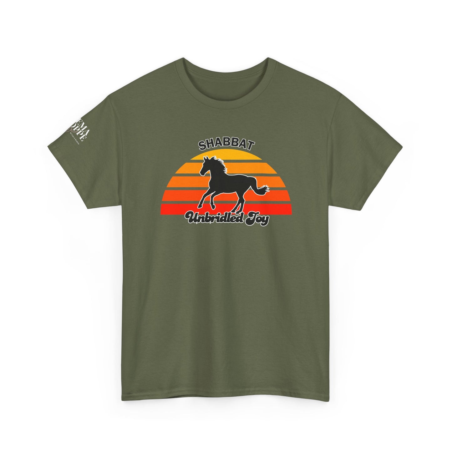 Shabbat Unbridled Joy Tee — Retro Horse Sabbath Sunset T‑Shirt