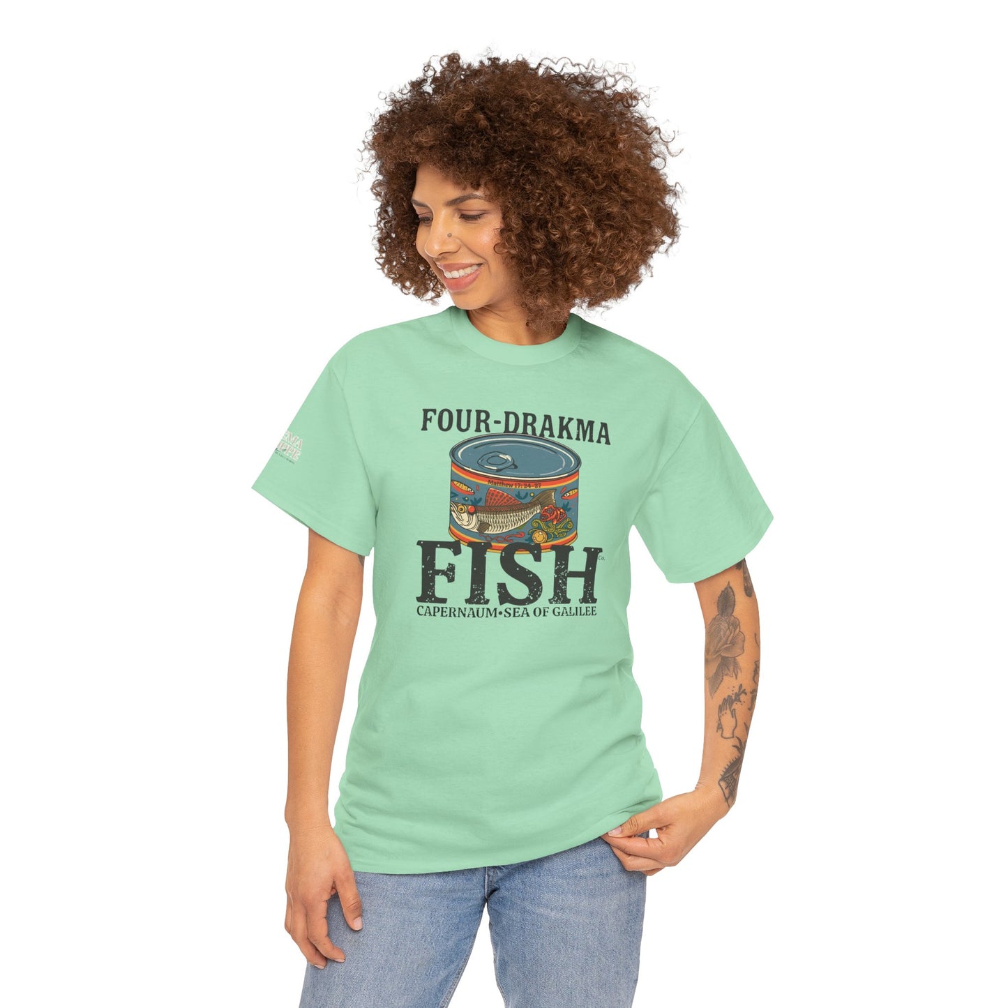 Vintage Four-Drachma Fish Co Matthew 17:24-27 Unisex Tee for Fishermen and Bible Enthusiasts