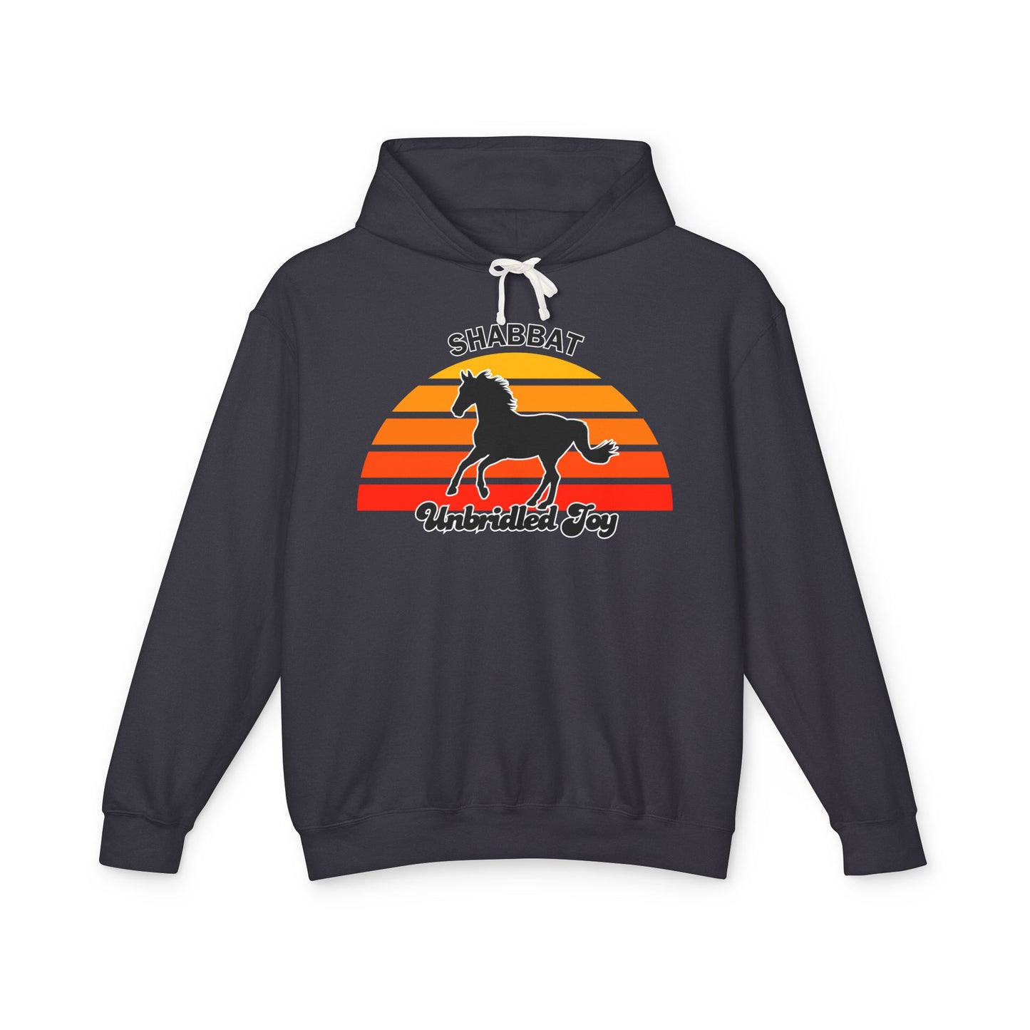 Shabbat Unbridled Joy Hoodie — Retro Sunset Horse Hooded Sweatshirt