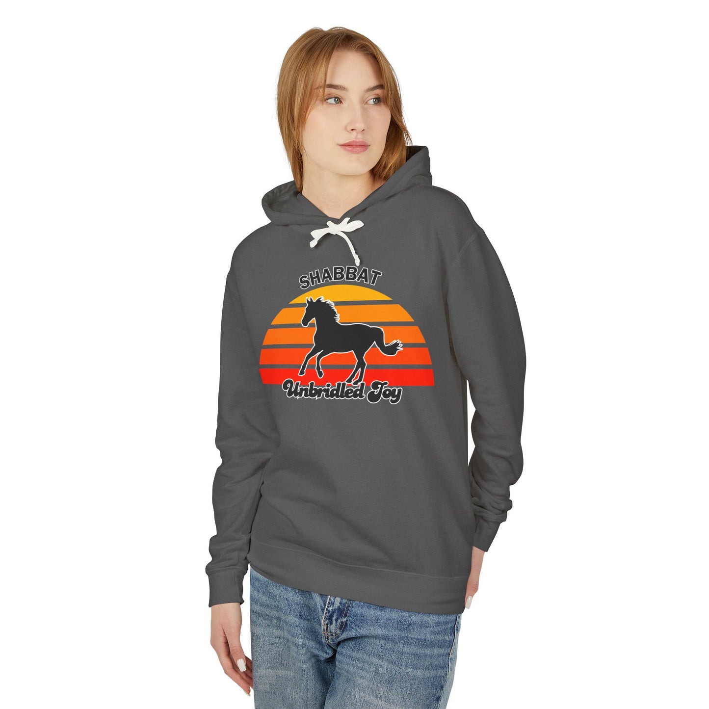 Shabbat Unbridled Joy Hoodie — Retro Sunset Horse Hooded Sweatshirt