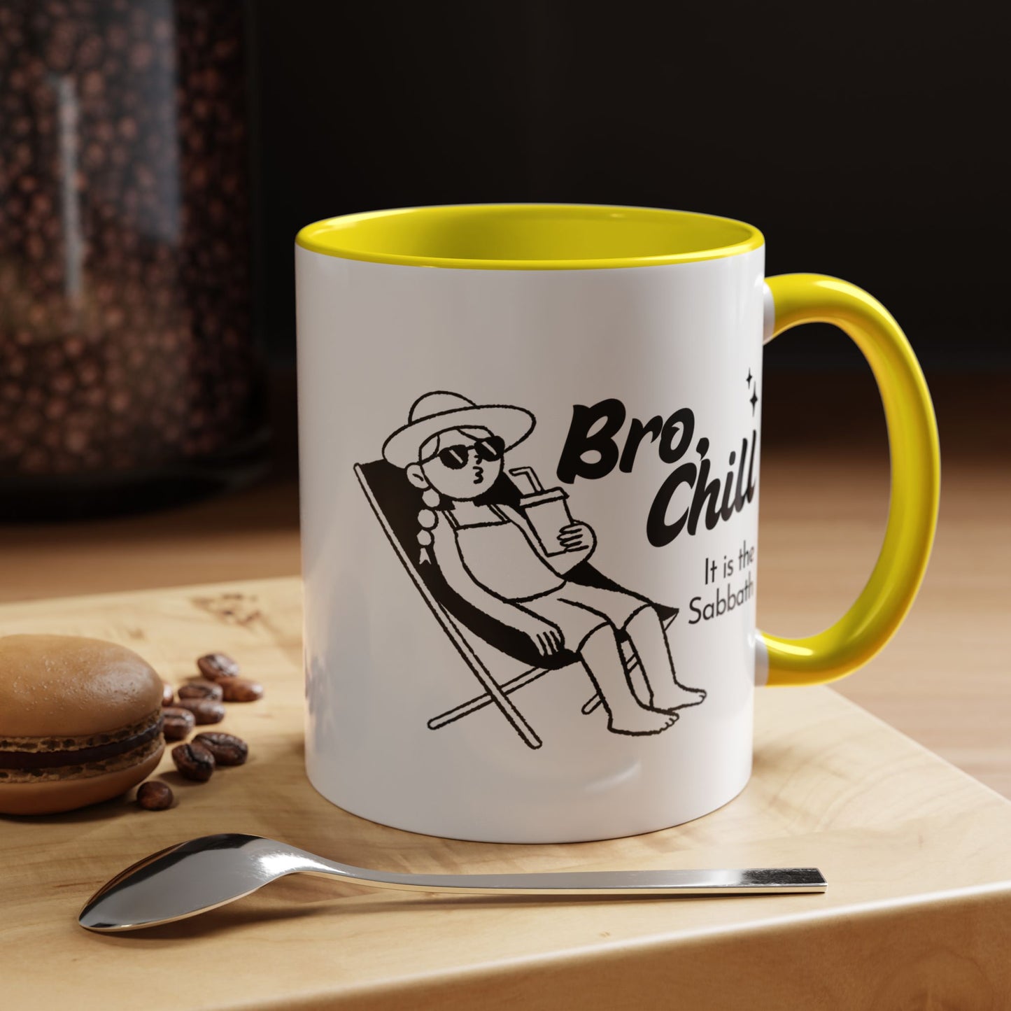 Bro, Chill Shabbat Themed Accent Coffee Mug, Relaxation Gift, Coffee Lover Gift, Cute Mug for Friends, Fun Coffee Cup