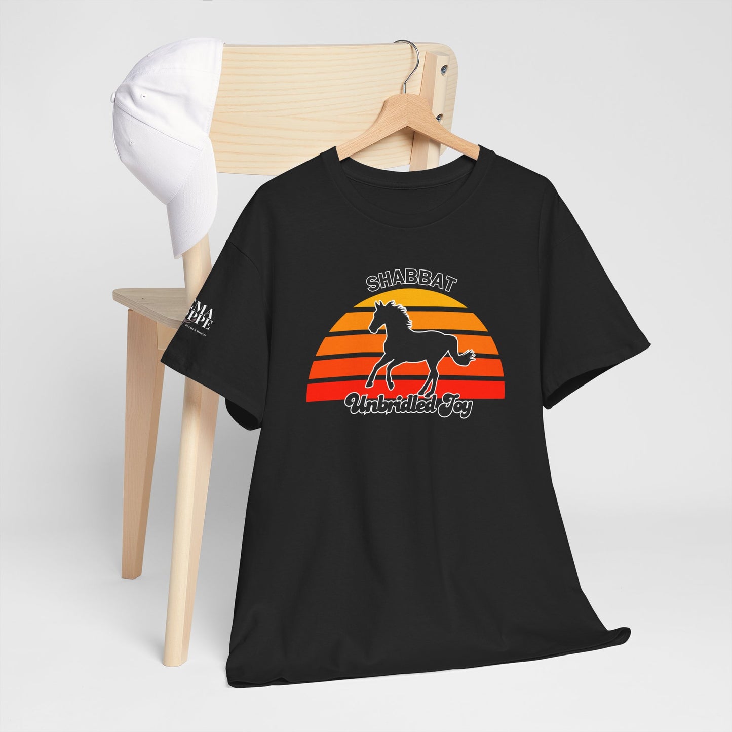 Shabbat Unbridled Joy Tee — Retro Horse Sabbath Sunset T‑Shirt