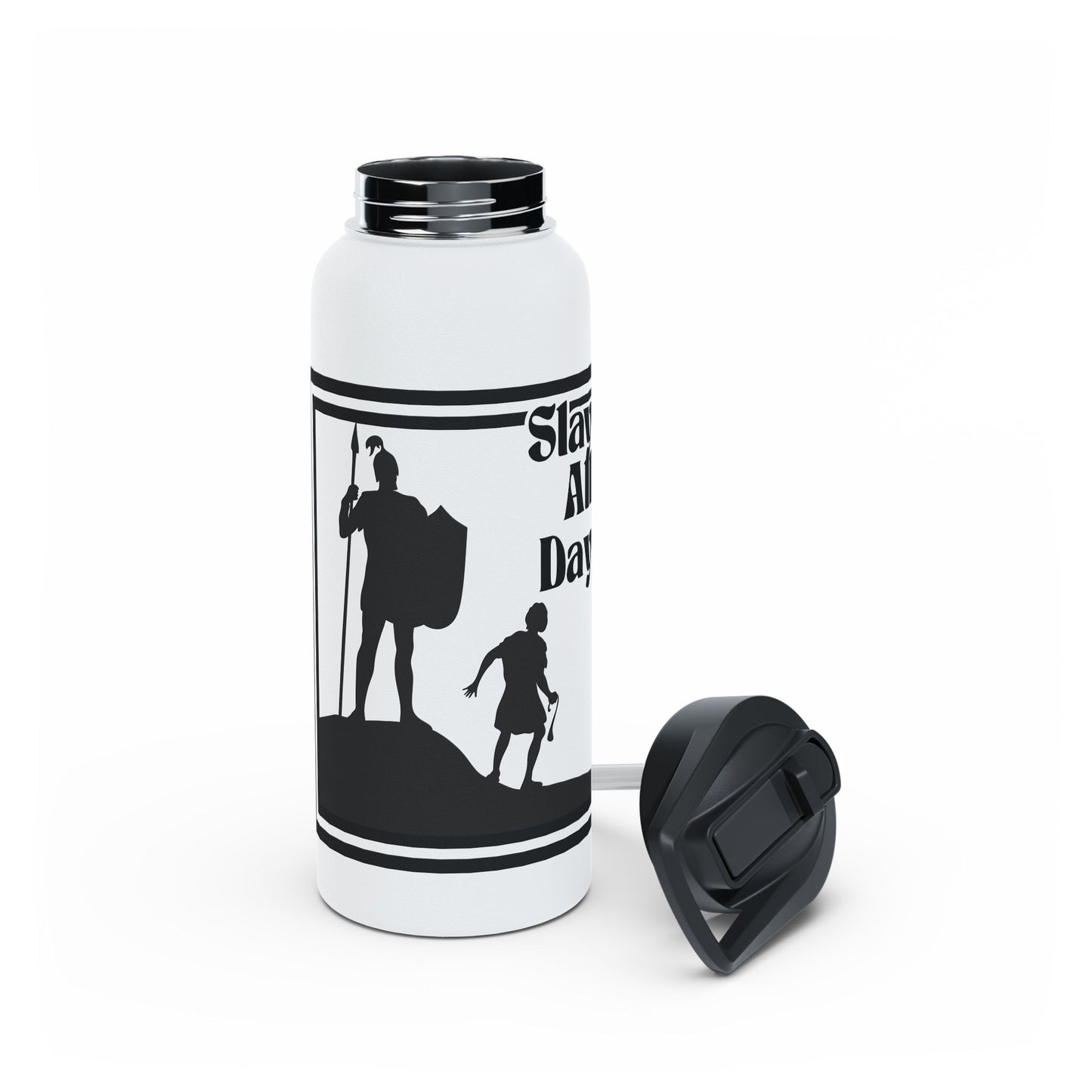 Slay All Day Motivational Stainless Steel Water Bottle - "Slay All Day!" - Fitness, Gym, Outdoor, Hydration, Travel, Bible David and Goliath