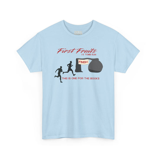 First Fruits 1k Tomb Run Unisex Tee - Funny Biblical Design