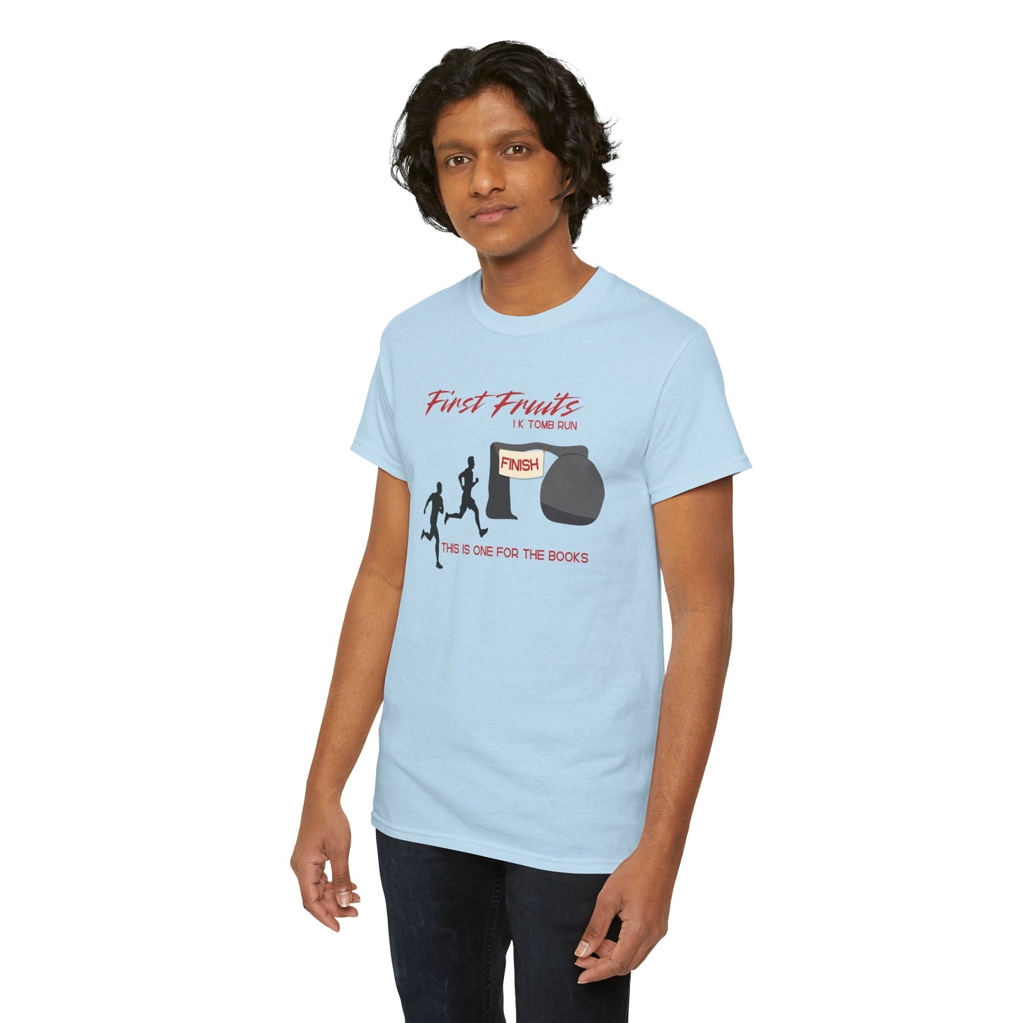 First Fruits 1k Tomb Run Unisex Tee - Funny Biblical Design