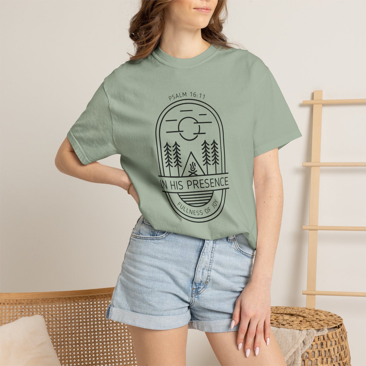 In His Presence T-Shirt — Psalm 16:11 Bible Verse Nature Comfort Colors Cotton Shirt