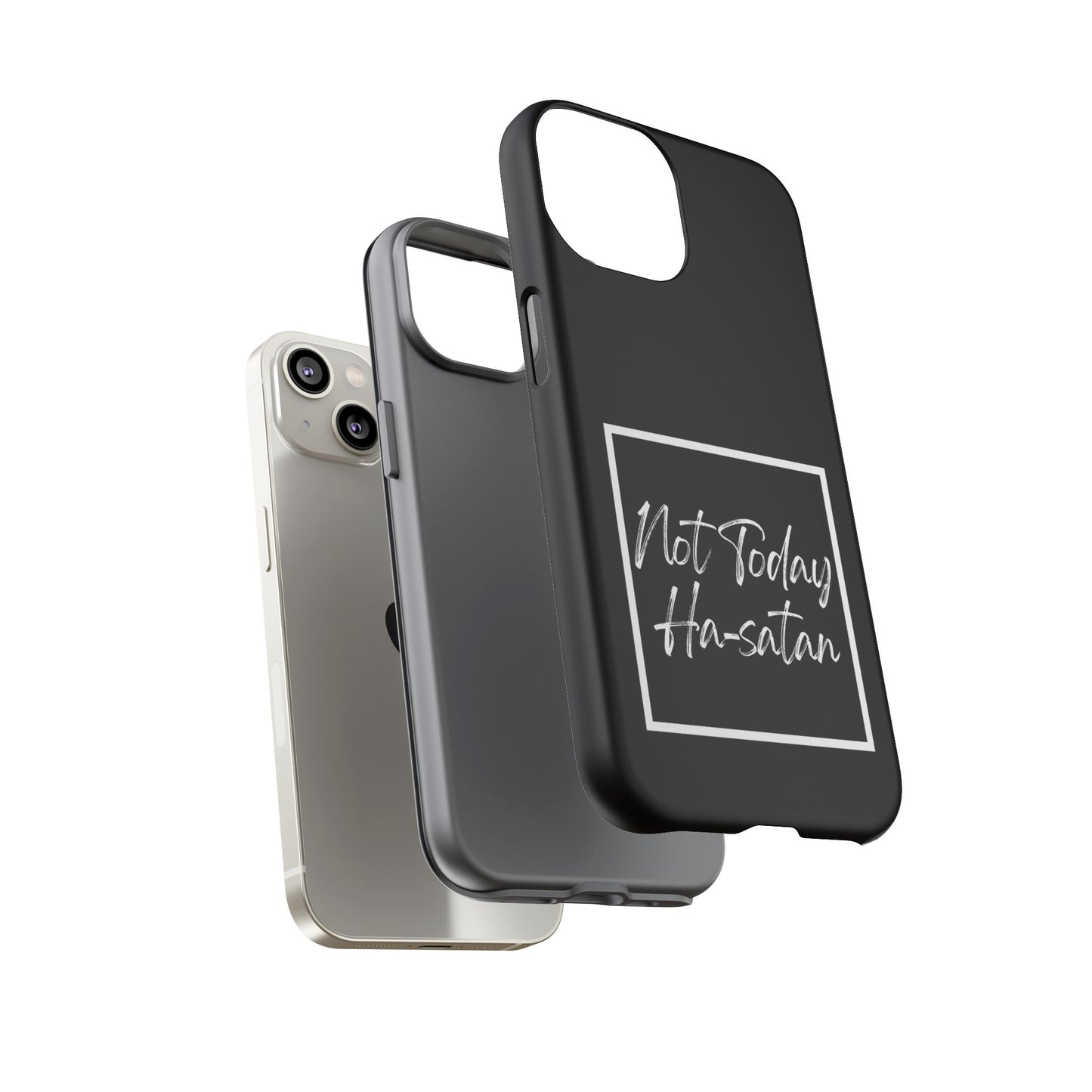 Phone Case- “Not Today Ha-satan” Black Tough Protective Cover Hebrew Humor