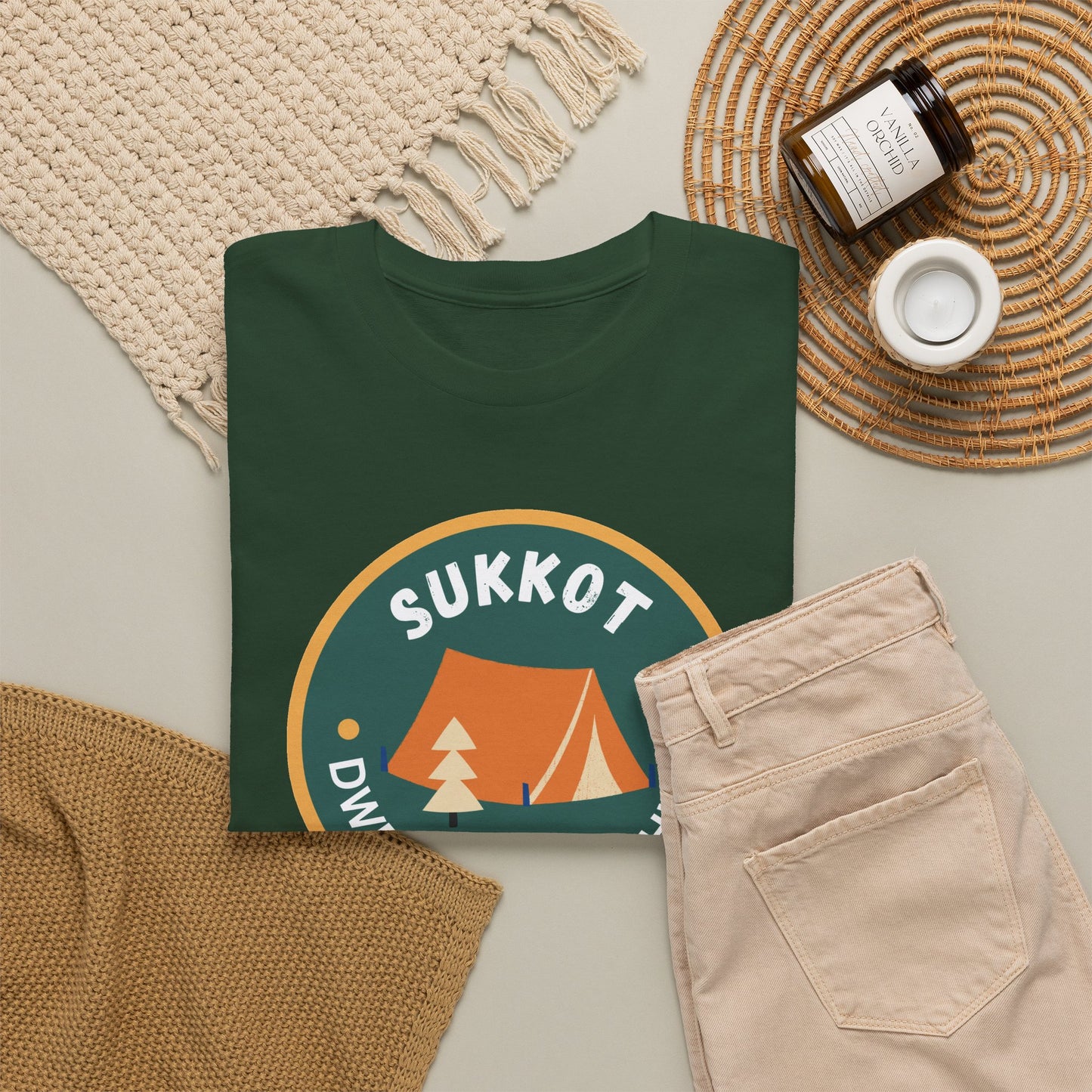 Sukkot Camping Tee — “Dwell With Yeshua” Biblical Feast T‑Shirt