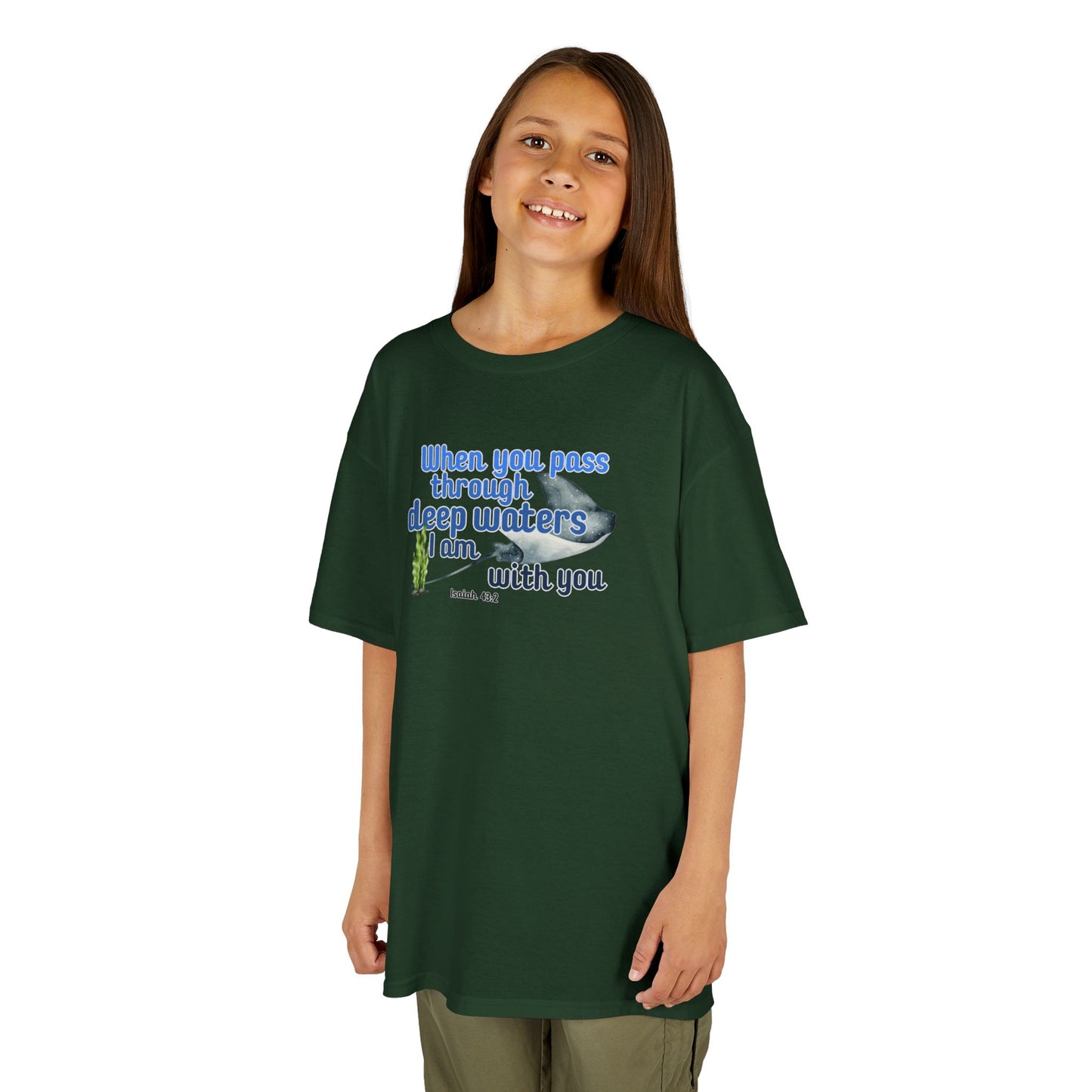 "When you pass through deep waters I am with you" Stingray Bible Verse Shirt Kid's Shirt