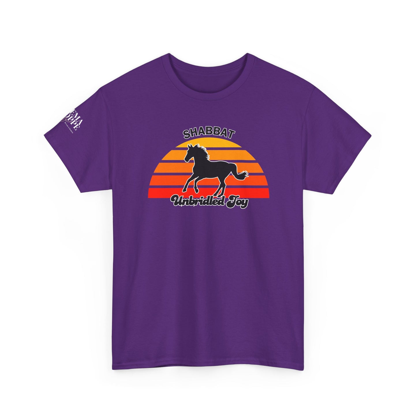 Shabbat Unbridled Joy Tee — Retro Horse Sabbath Sunset T‑Shirt