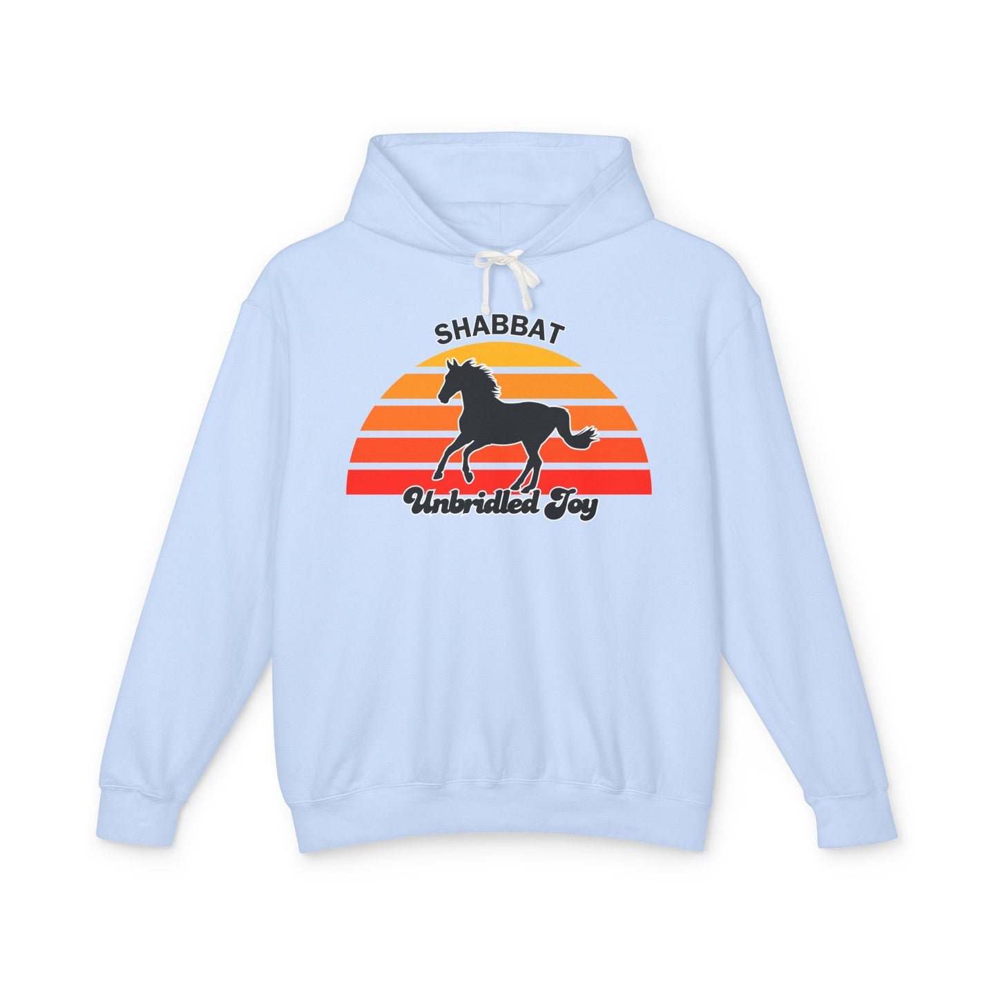 Shabbat Unbridled Joy Hoodie — Retro Sunset Horse Hooded Sweatshirt