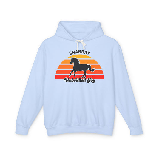 Shabbat Unbridled Joy Hoodie — Retro Sunset Horse Hooded Sweatshirt
