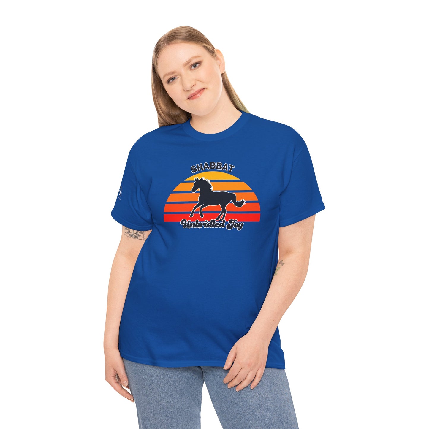 Shabbat Unbridled Joy Tee — Retro Horse Sabbath Sunset T‑Shirt