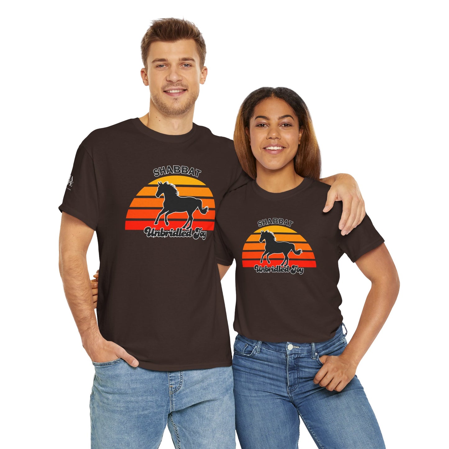 Shabbat Unbridled Joy Tee — Retro Horse Sabbath Sunset T‑Shirt