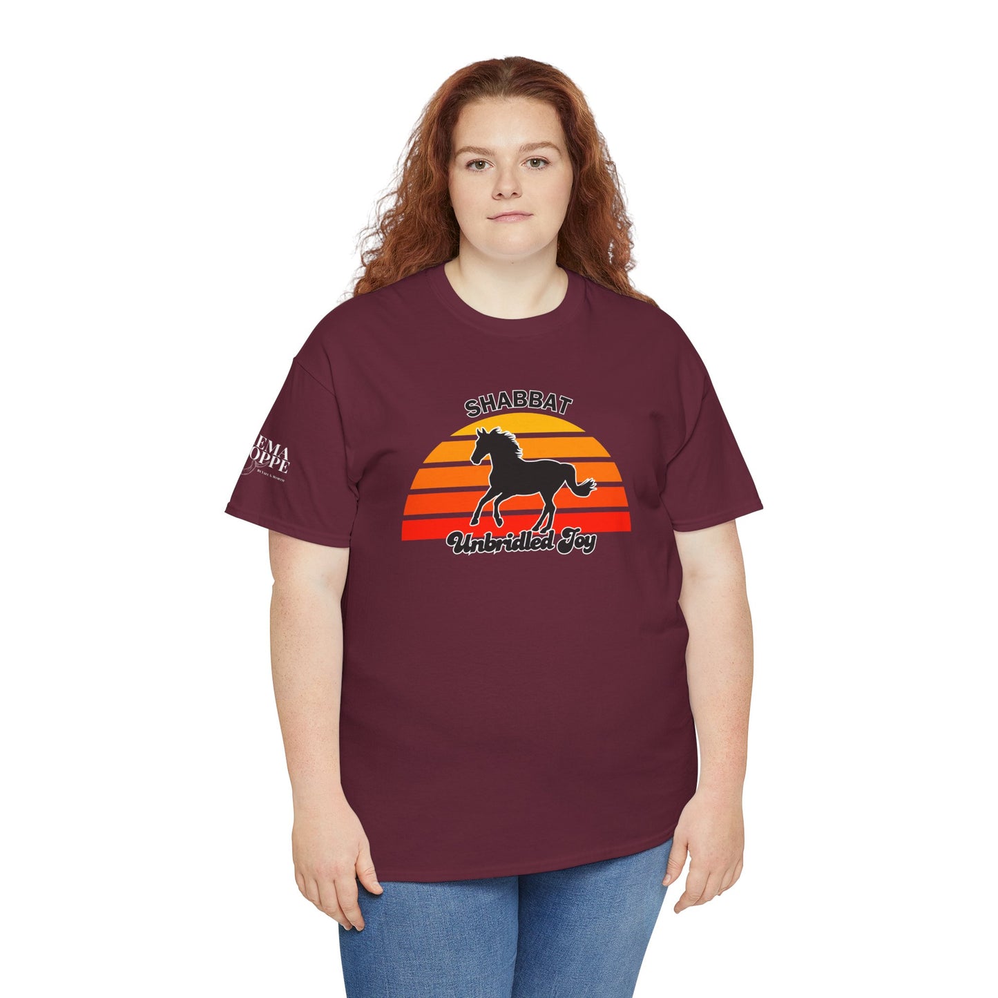 Shabbat Unbridled Joy Tee — Retro Horse Sabbath Sunset T‑Shirt