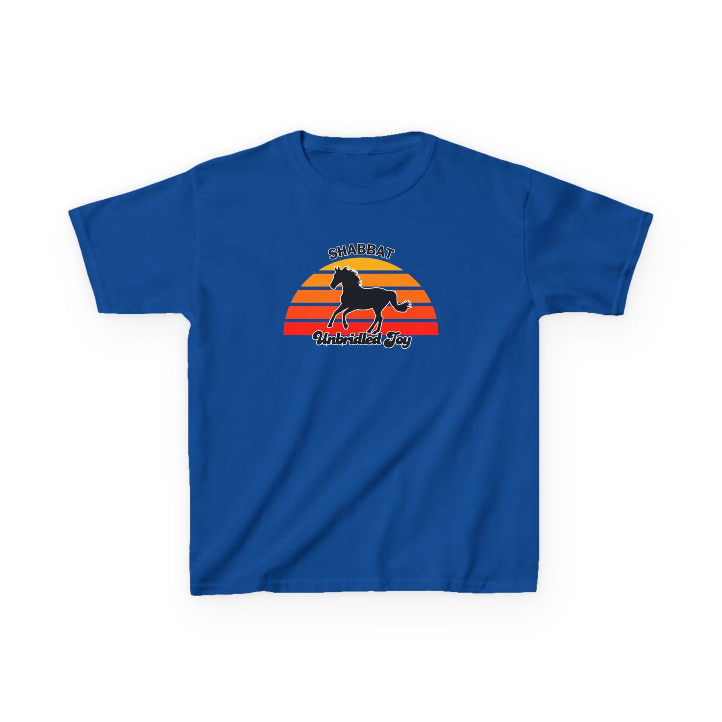 Kids T‑Shirt — 'Shabbat Unbridled Joy' Horse Sunset Graphic