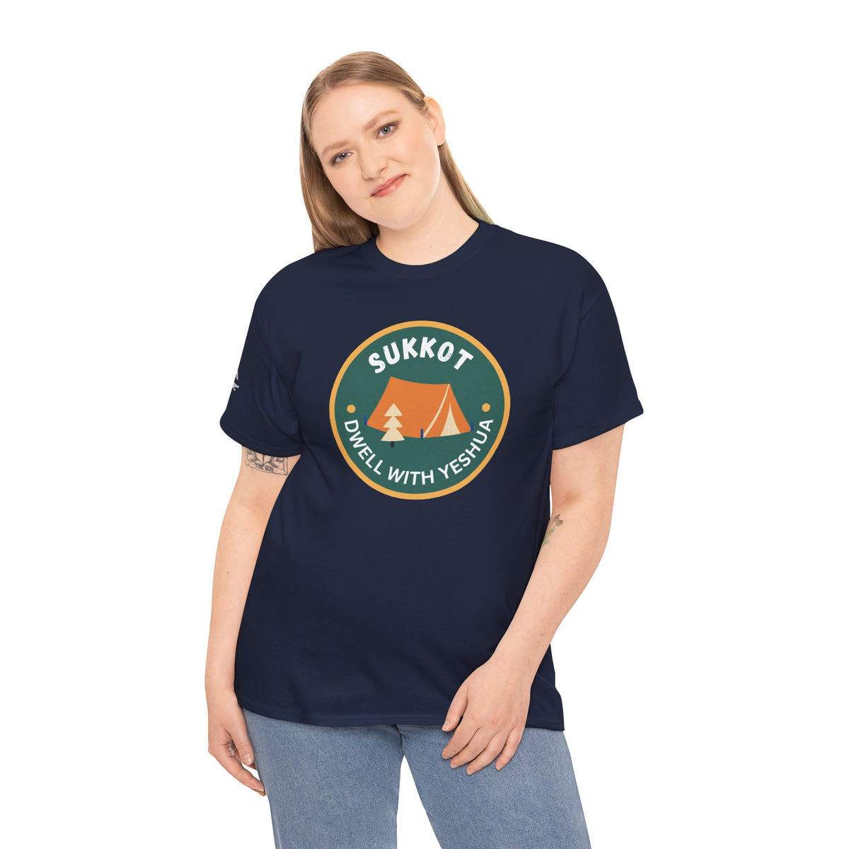 Sukkot Camping Tee — “Dwell With Yeshua” Biblical Feast T‑Shirt