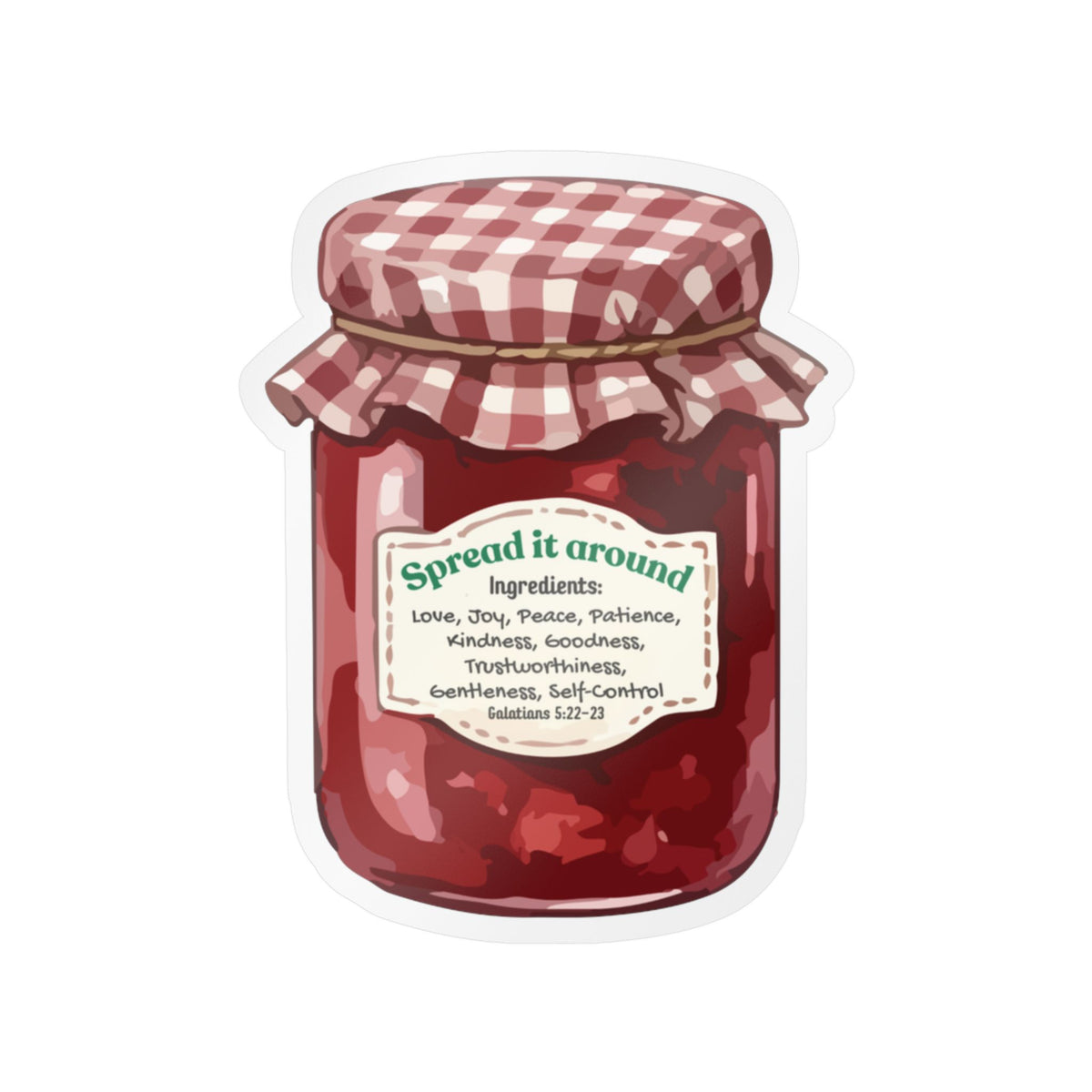 Jam Jar Fruit Of The Spirit Biblical Vinyl Sticker – “Spread It Around” Inspirational Kiss-Cut Decal