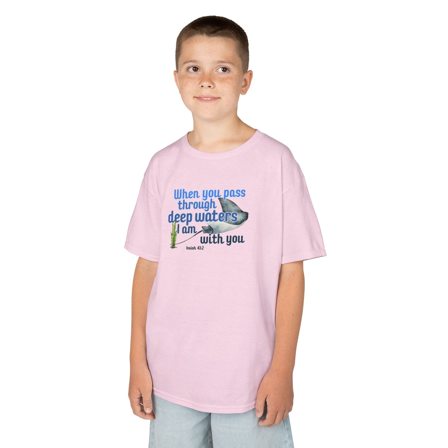 "When you pass through deep waters I am with you" Stingray Bible Verse Shirt Kid's Shirt