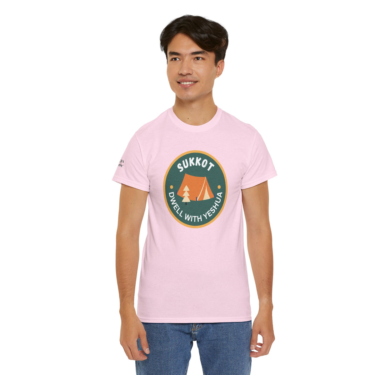 Sukkot Camping Tee — “Dwell With Yeshua” Biblical Feast T‑Shirt