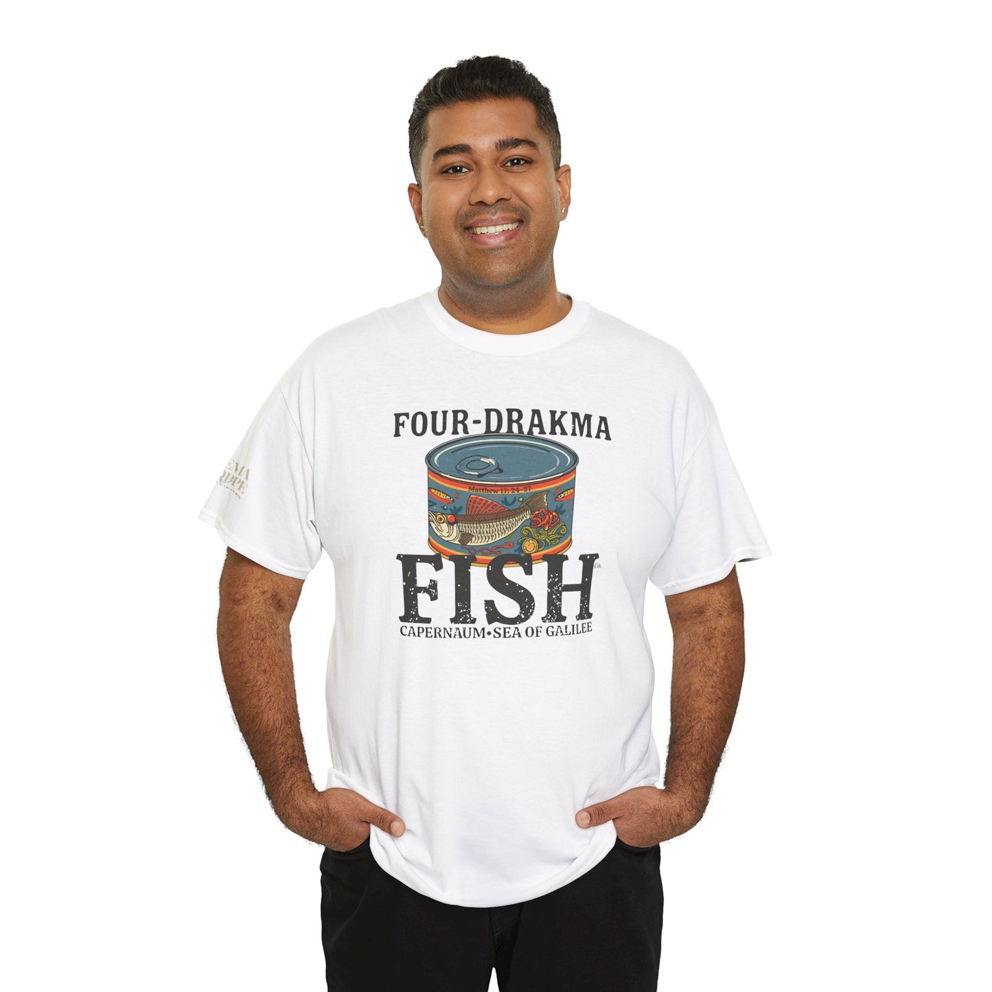 Vintage Four-Drachma Fish Co Matthew 17:24-27 Unisex Tee for Fishermen and Bible Enthusiasts