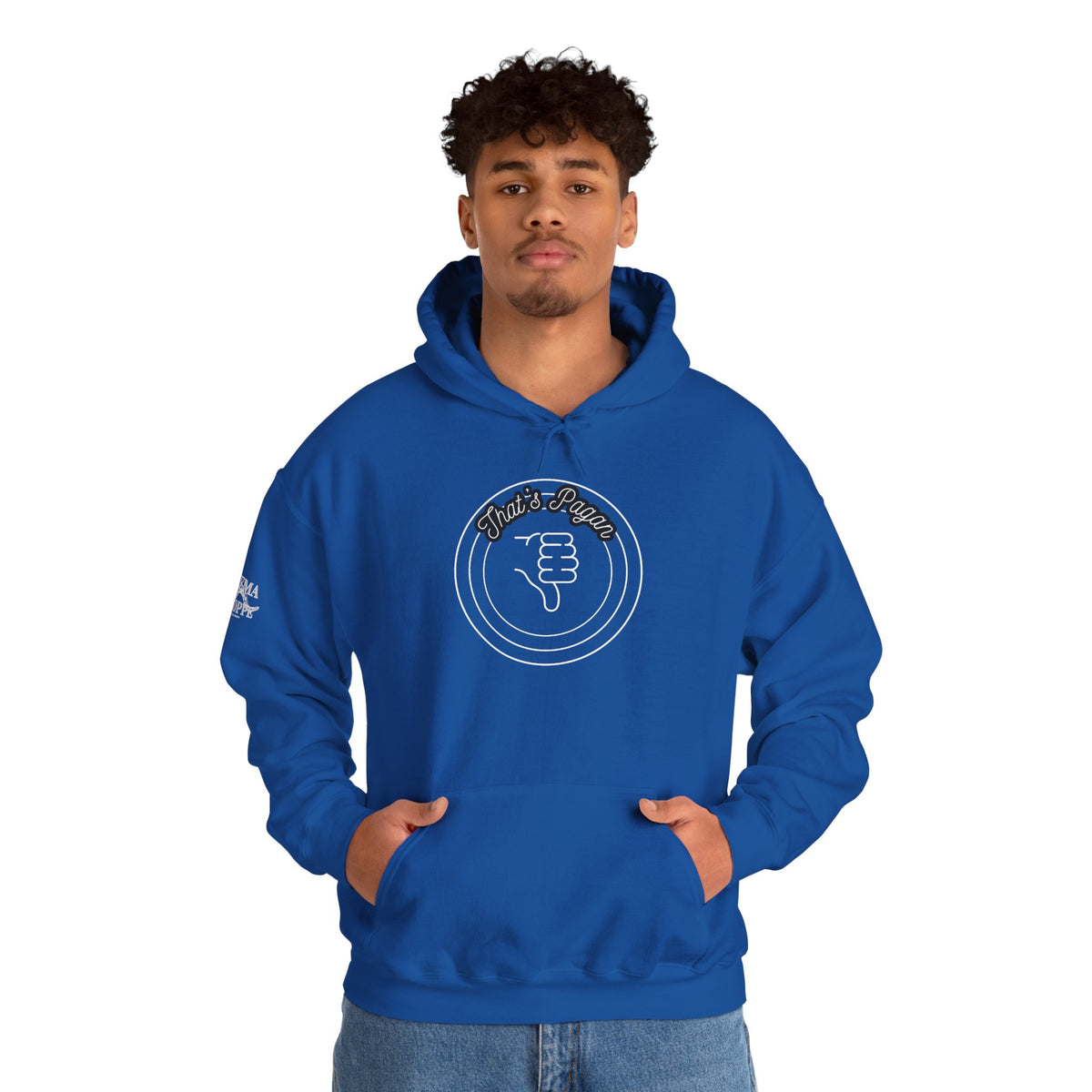 Thar's Pagan Thumbs Down Circle Hoodie — Retro Grunge Anti-Approval Graphic Sweatshirt