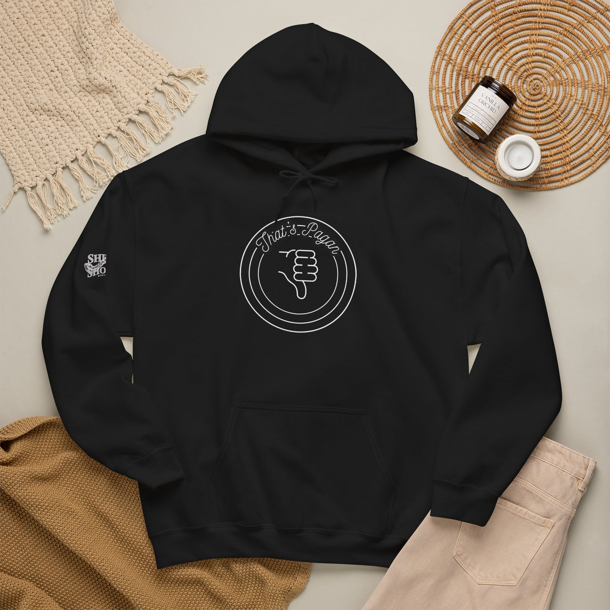 Thar's Pagan Thumbs Down Circle Hoodie — Retro Grunge Anti-Approval Graphic Sweatshirt