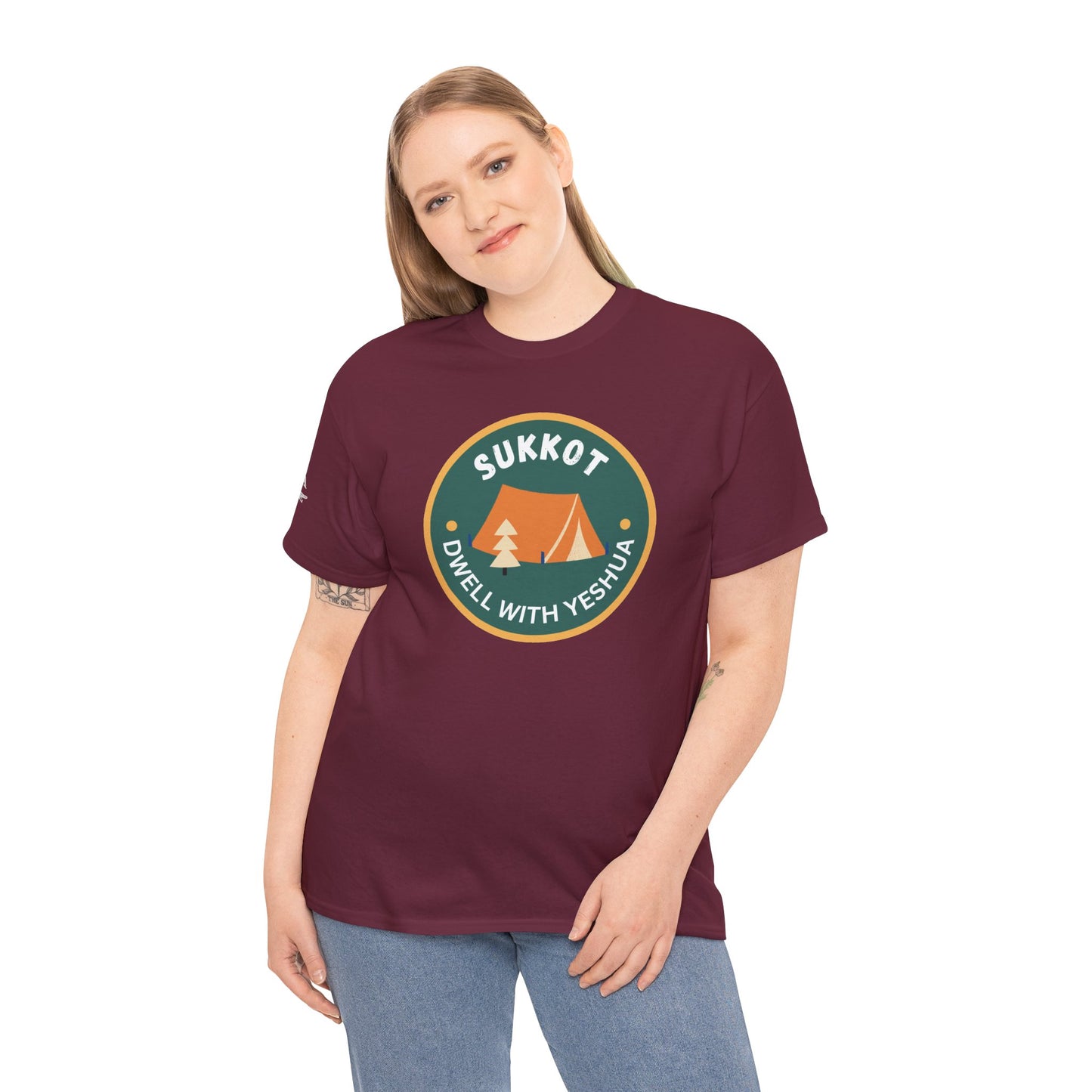Sukkot Camping Tee — “Dwell With Yeshua” Biblical Feast T‑Shirt