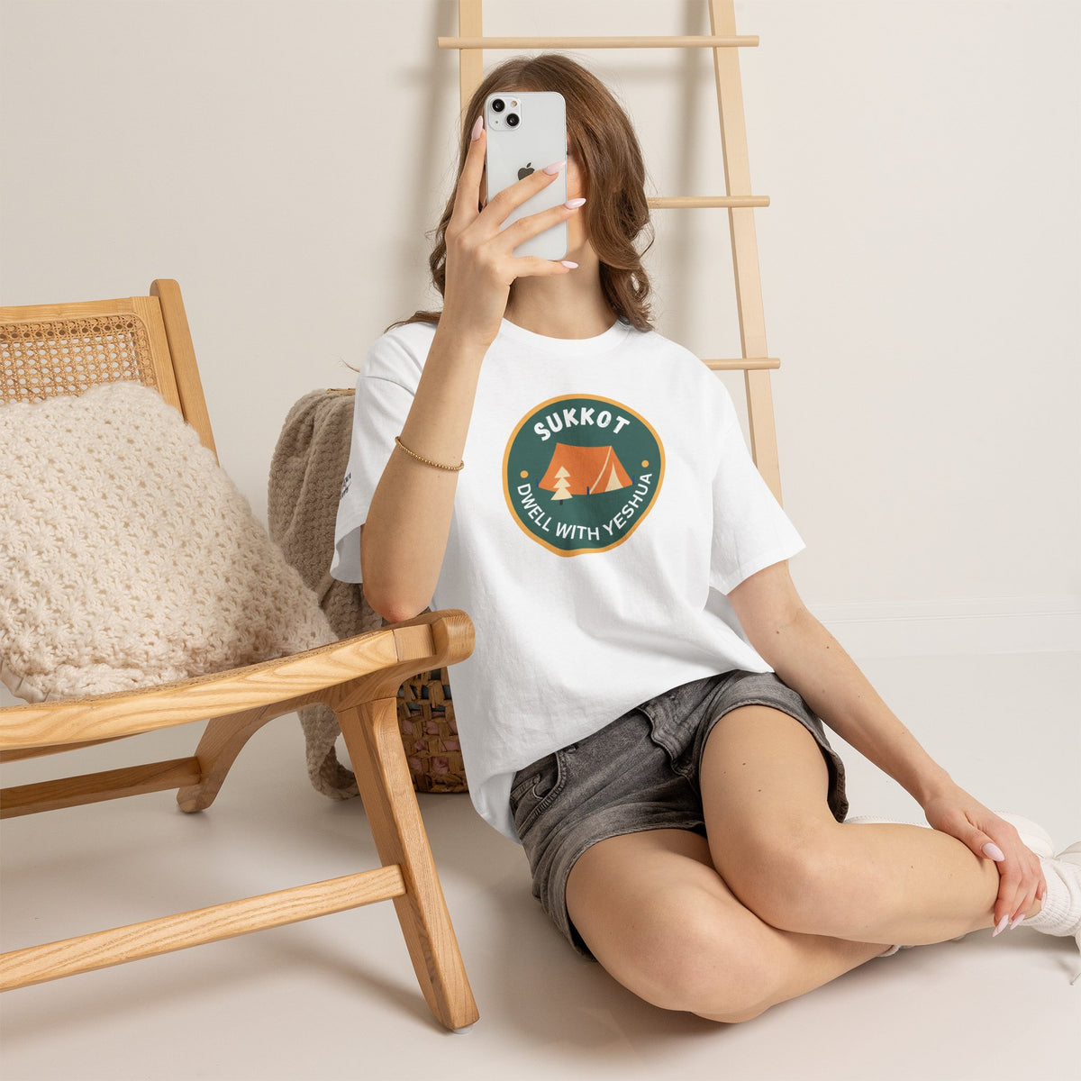 Sukkot Camping Tee — “Dwell With Yeshua” Biblical Feast T‑Shirt
