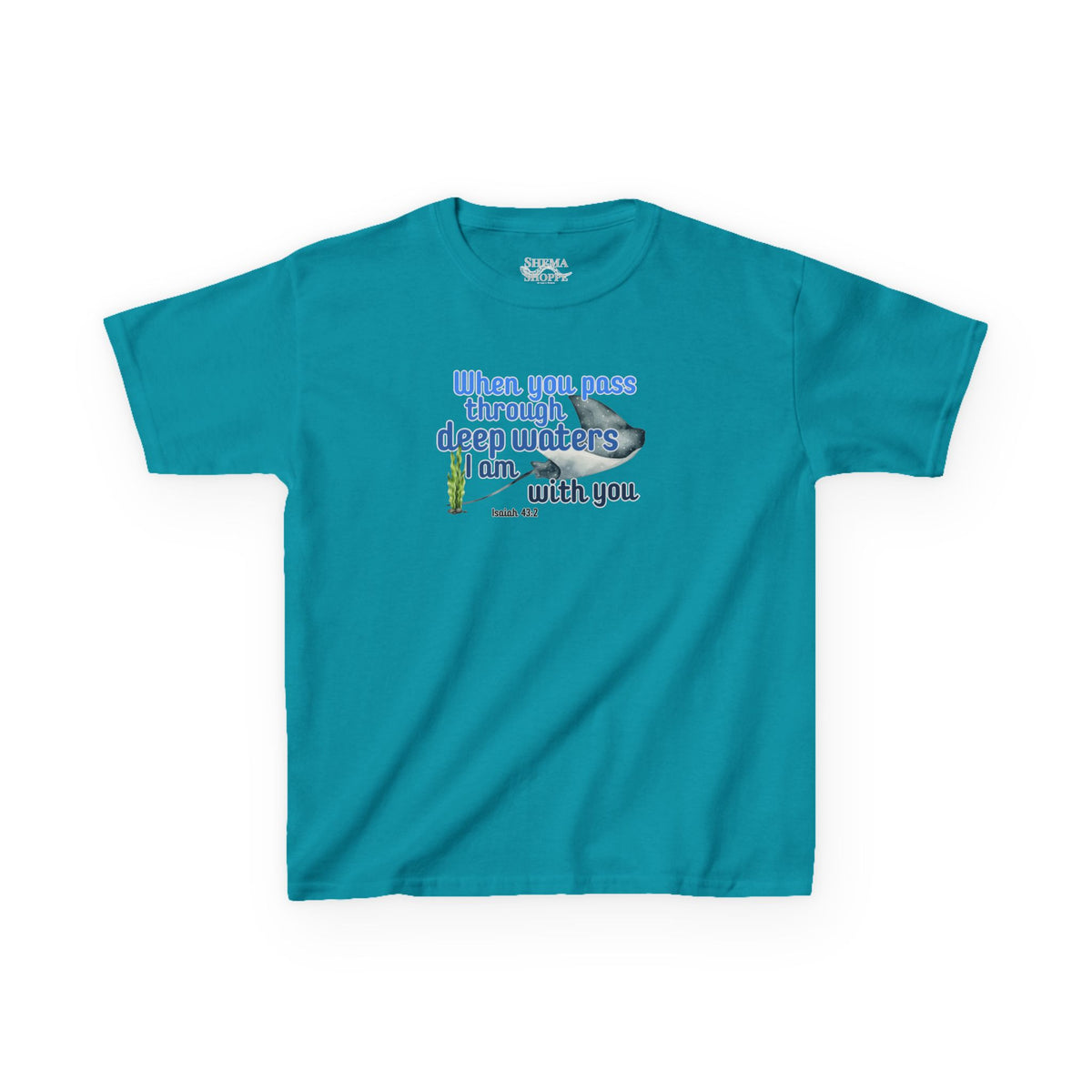 "When you pass through deep waters I am with you" Stingray Bible Verse Shirt Kid's Shirt