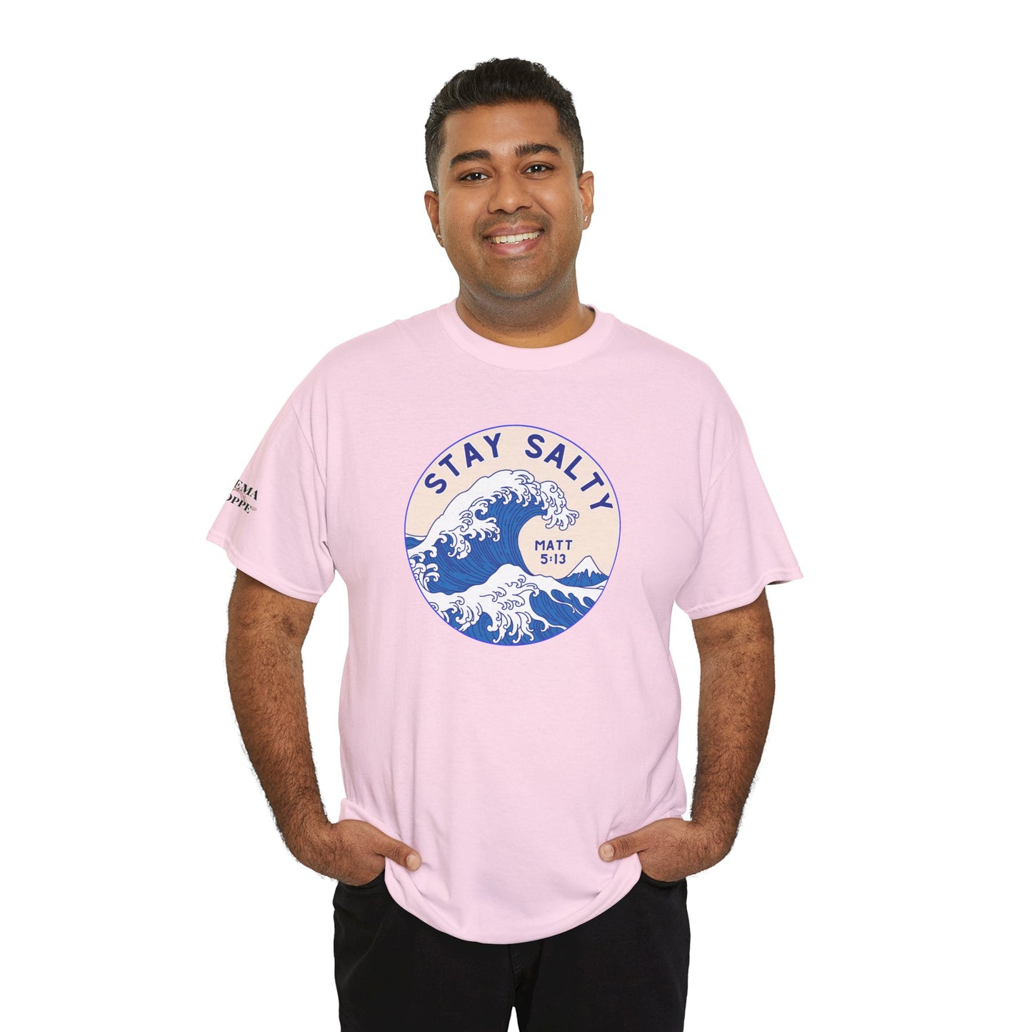 Stay Salty Surf T-Shirt — Coastal Wave Graphic with Matthew 5:13 (Hokusai-Inspired)