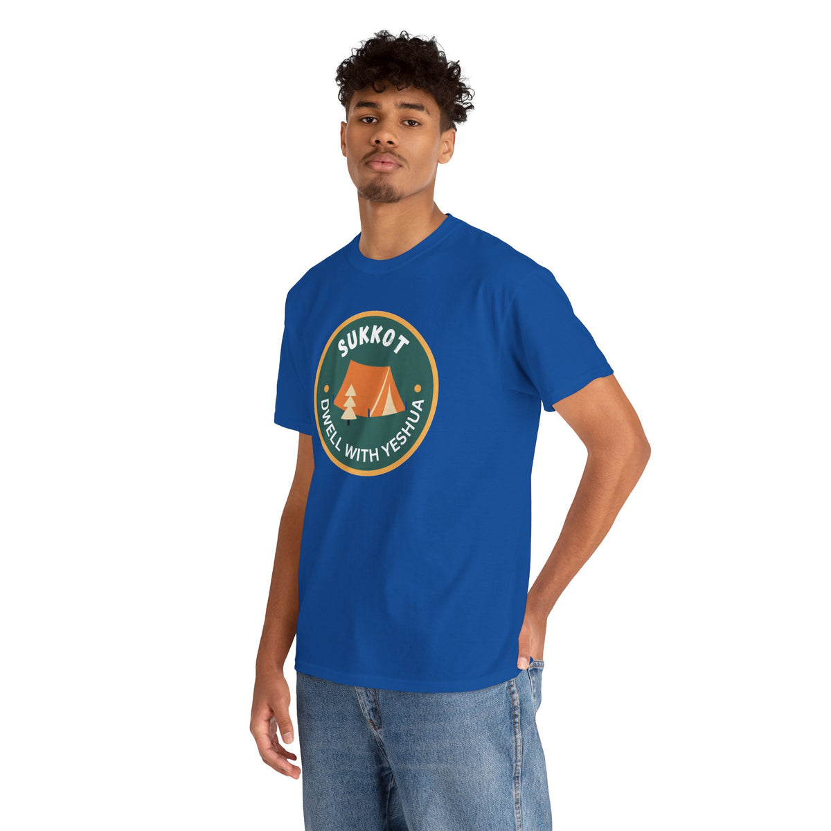 Sukkot Camping Tee — “Dwell With Yeshua” Biblical Feast T‑Shirt