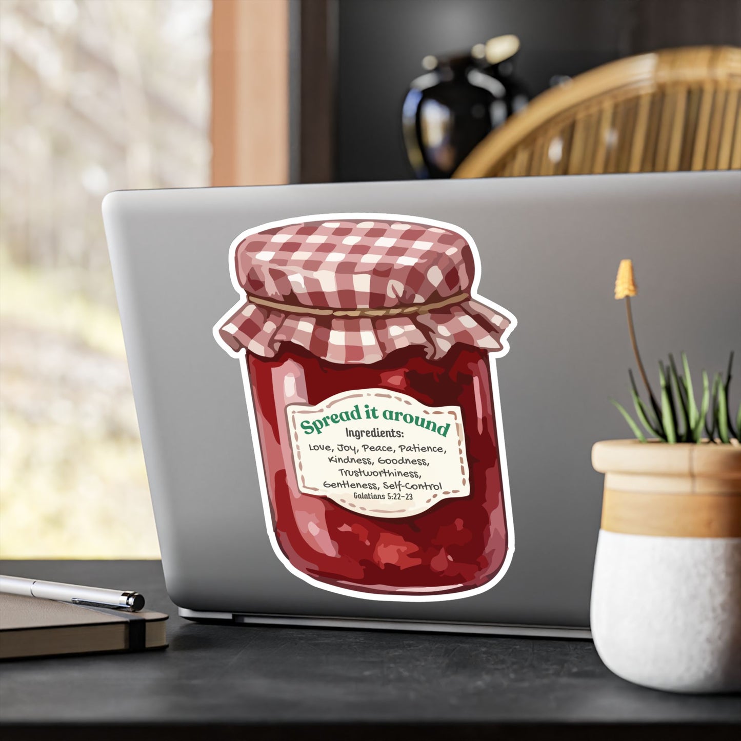 Jam Jar Fruit Of The Spirit Biblical Vinyl Sticker – “Spread It Around” Inspirational Kiss-Cut Decal