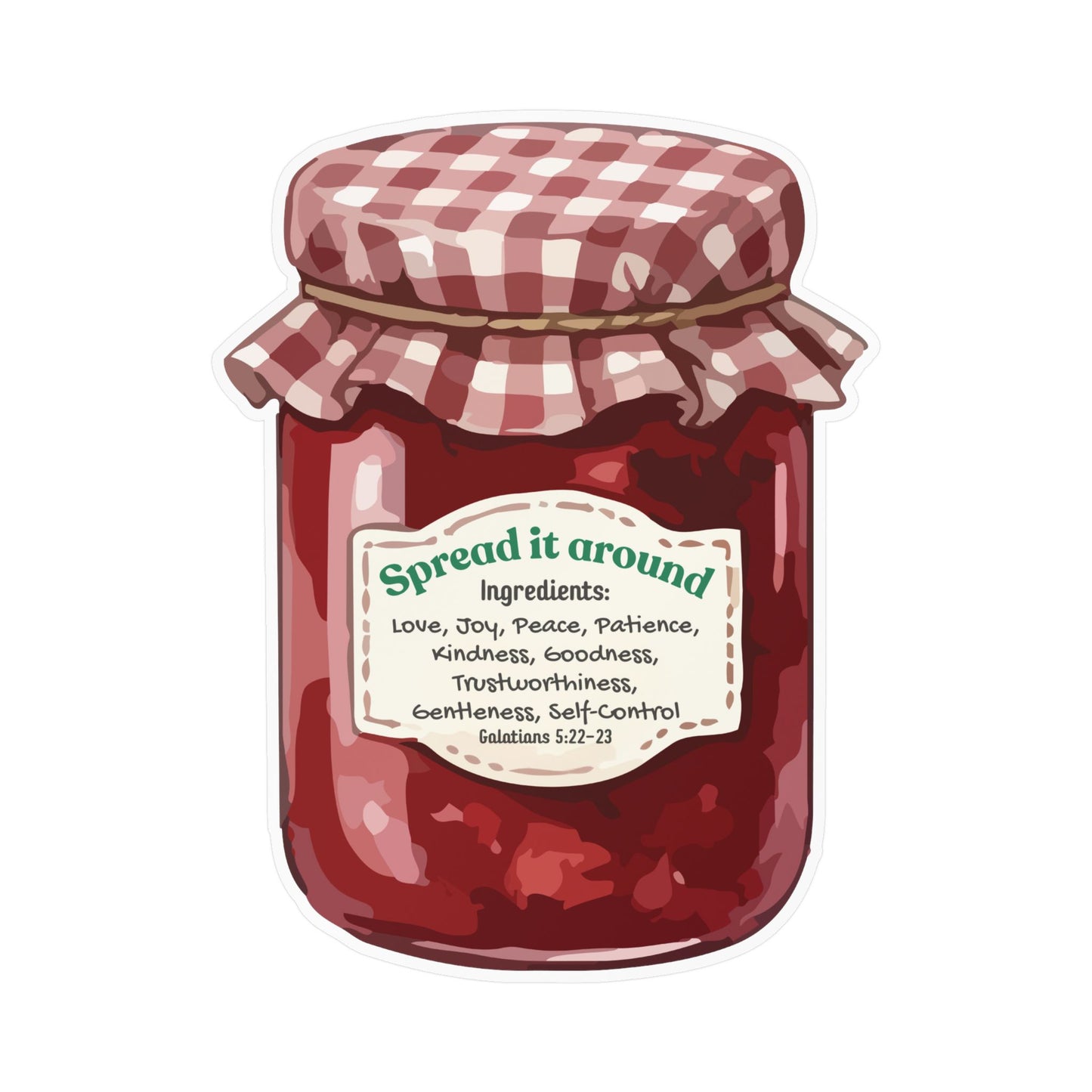 Jam Jar Fruit Of The Spirit Biblical Vinyl Sticker – “Spread It Around” Inspirational Kiss-Cut Decal