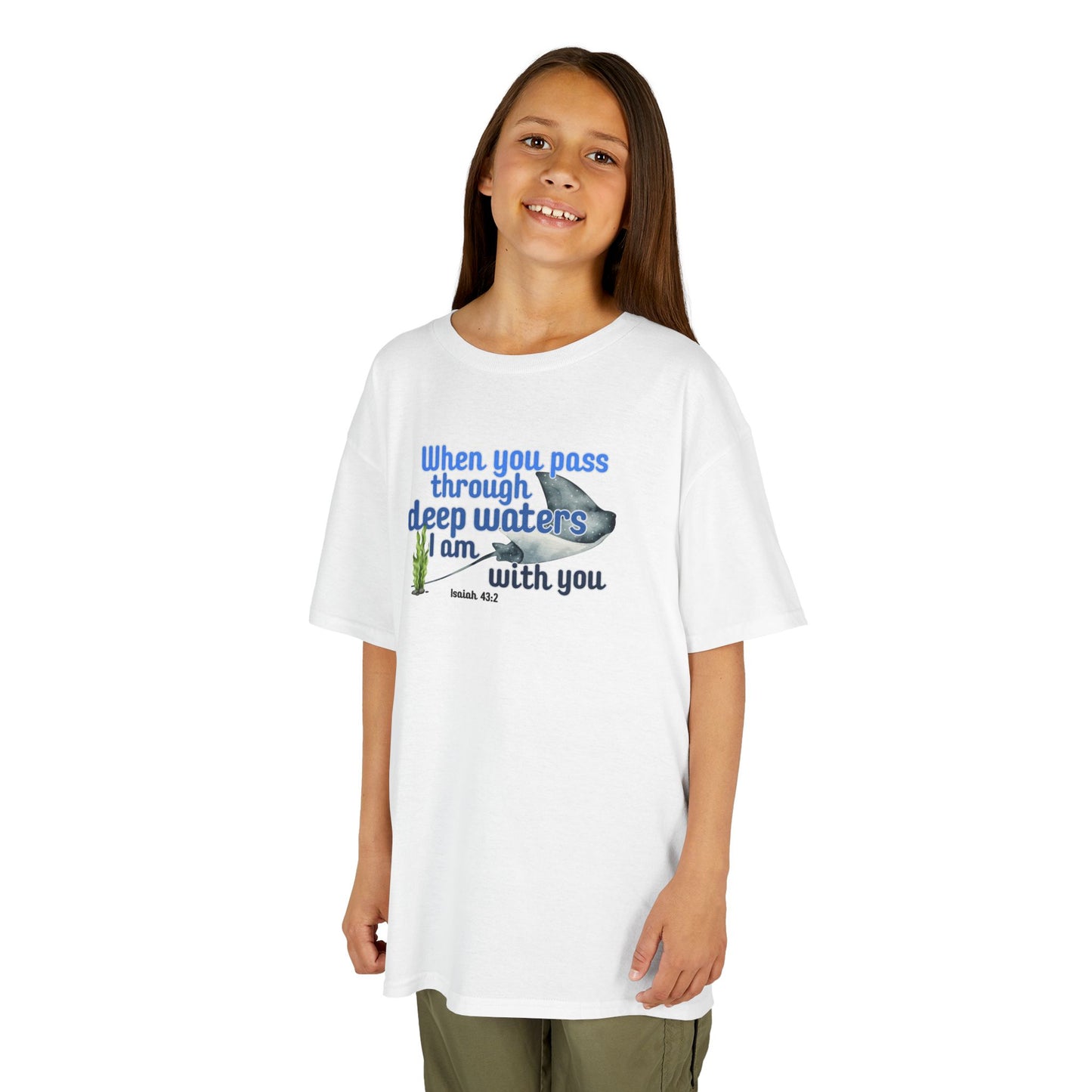 "When you pass through deep waters I am with you" Stingray Bible Verse Shirt Kid's Shirt