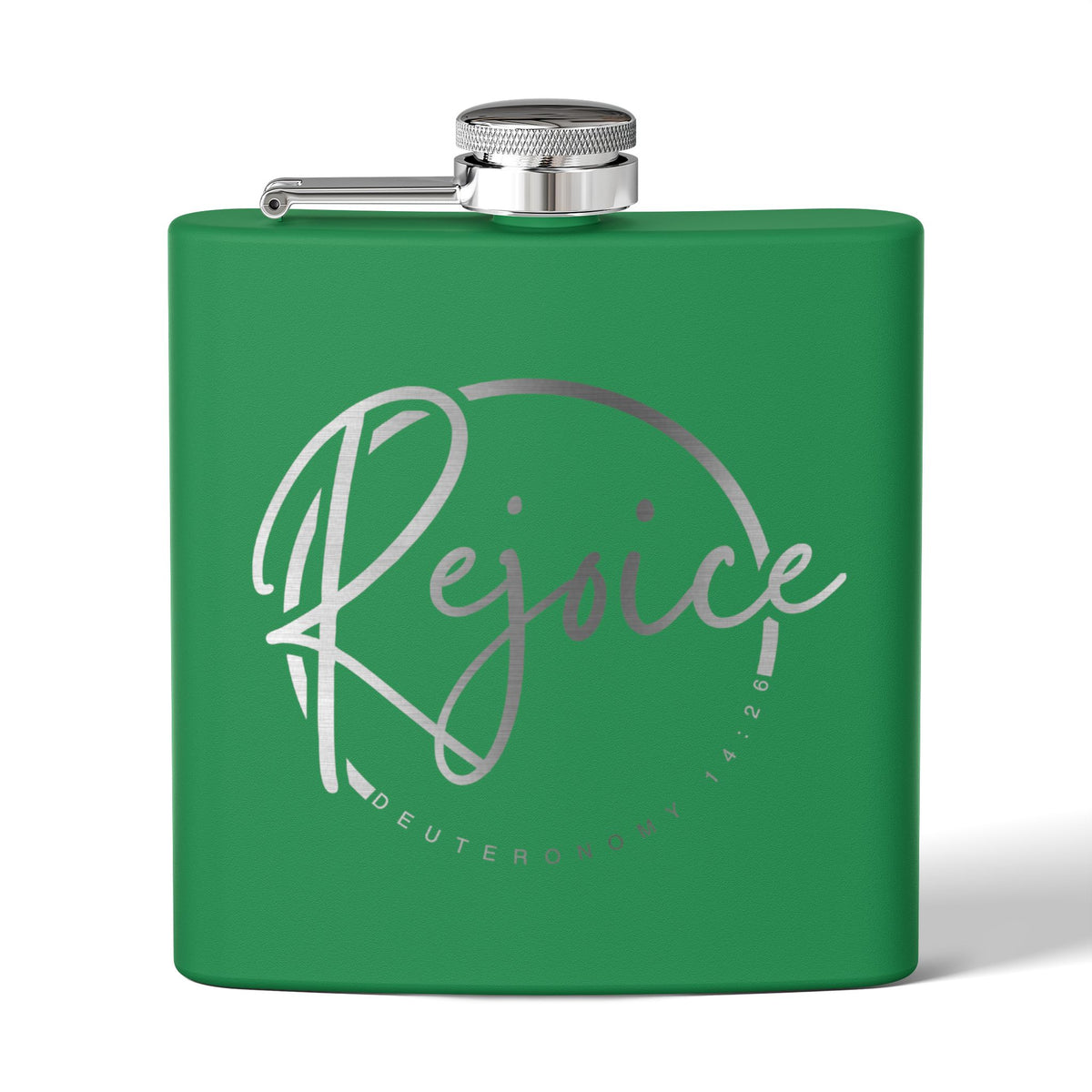 Rejoice Stainless Steel Flask — 6oz Inspirational Biblical Feasts Hip Flask (Deuteronomy 12:7)