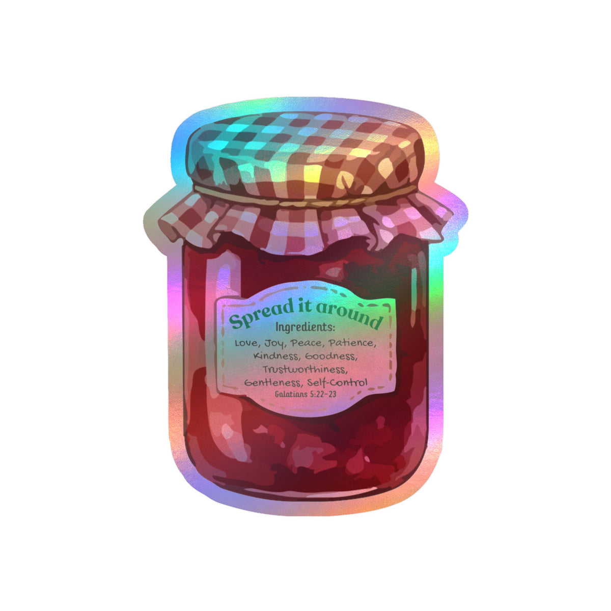 Jam Jar Fruit Of The Spirit Biblical Vinyl Sticker – “Spread It Around” Inspirational Kiss-Cut Decal