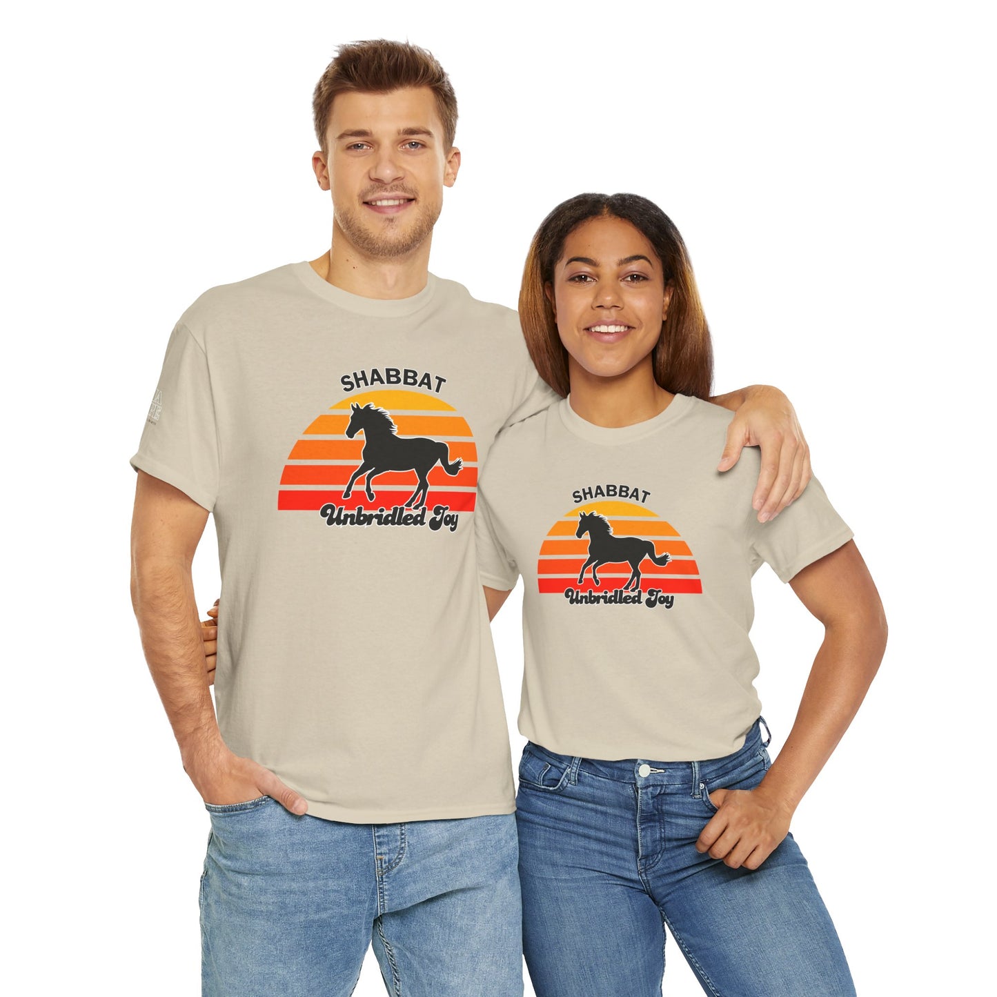 Shabbat Unbridled Joy Tee — Retro Horse Sabbath Sunset T‑Shirt