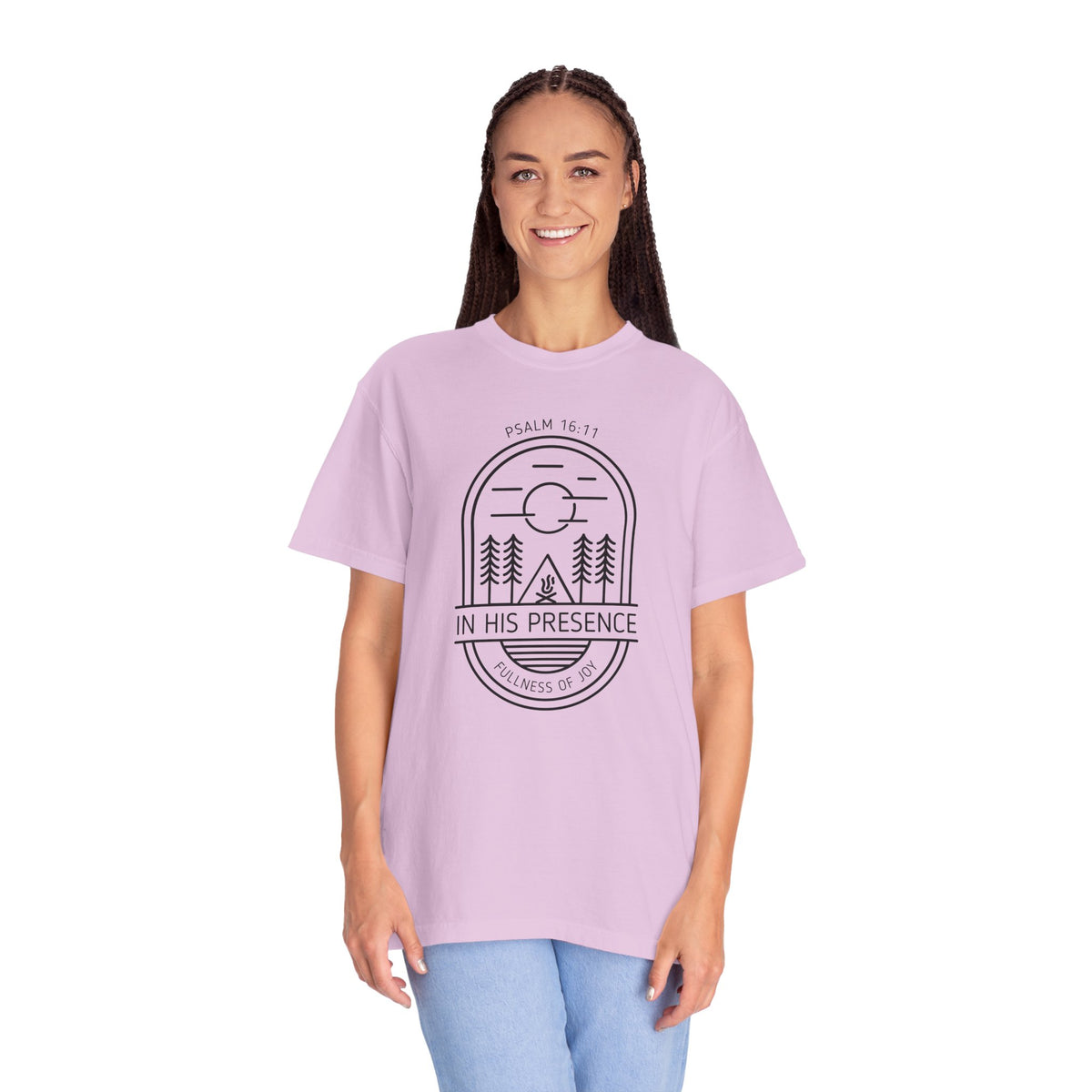 In His Presence T-Shirt — Psalm 16:11 Bible Verse Nature Comfort Colors Cotton Shirt