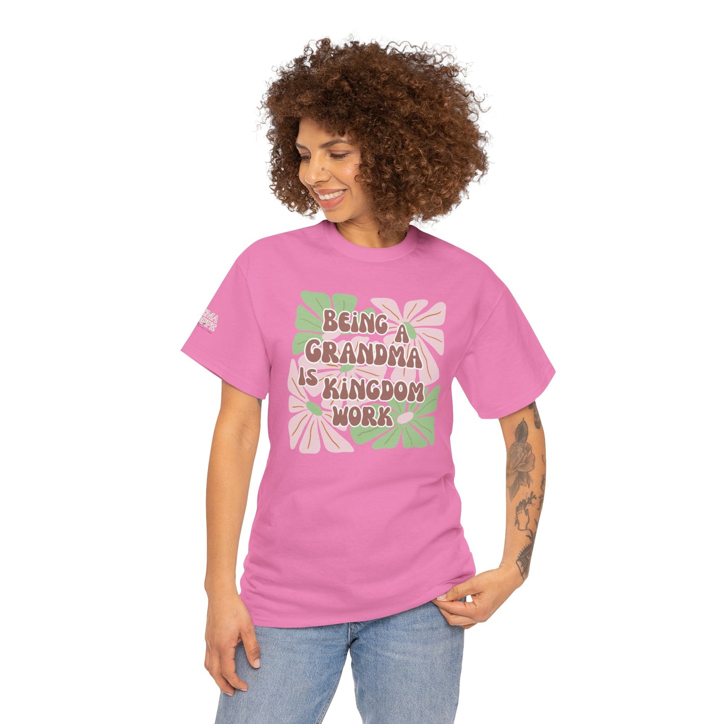 Being A Grandma Is Kingdom Work T-Shirt — Floral Retro Grandmother Appreciation Gift