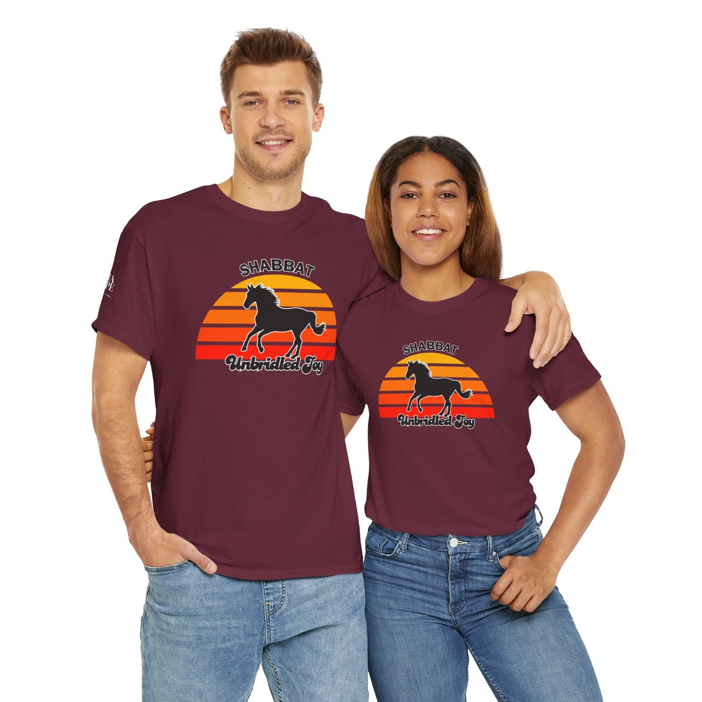 Shabbat Unbridled Joy Tee — Retro Horse Sabbath Sunset T‑Shirt