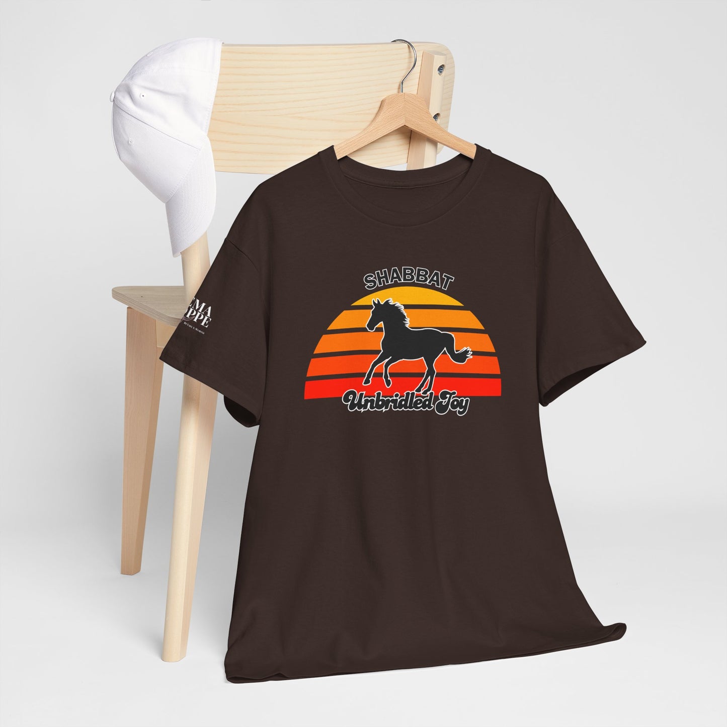 Shabbat Unbridled Joy Tee — Retro Horse Sabbath Sunset T‑Shirt