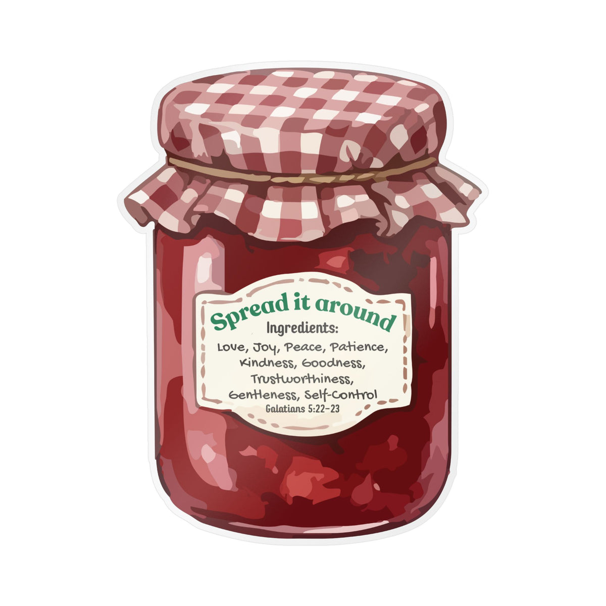Jam Jar Fruit Of The Spirit Biblical Vinyl Sticker – “Spread It Around” Inspirational Kiss-Cut Decal