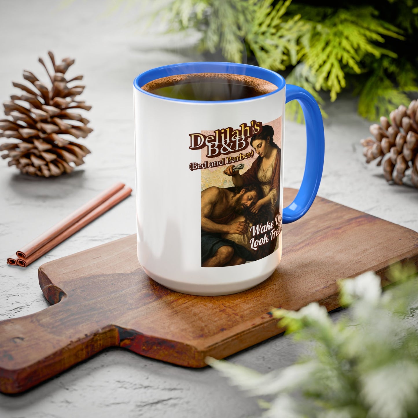 Funny Vintage Sampson Delilah's B&B Coffee Mug Bible Humor