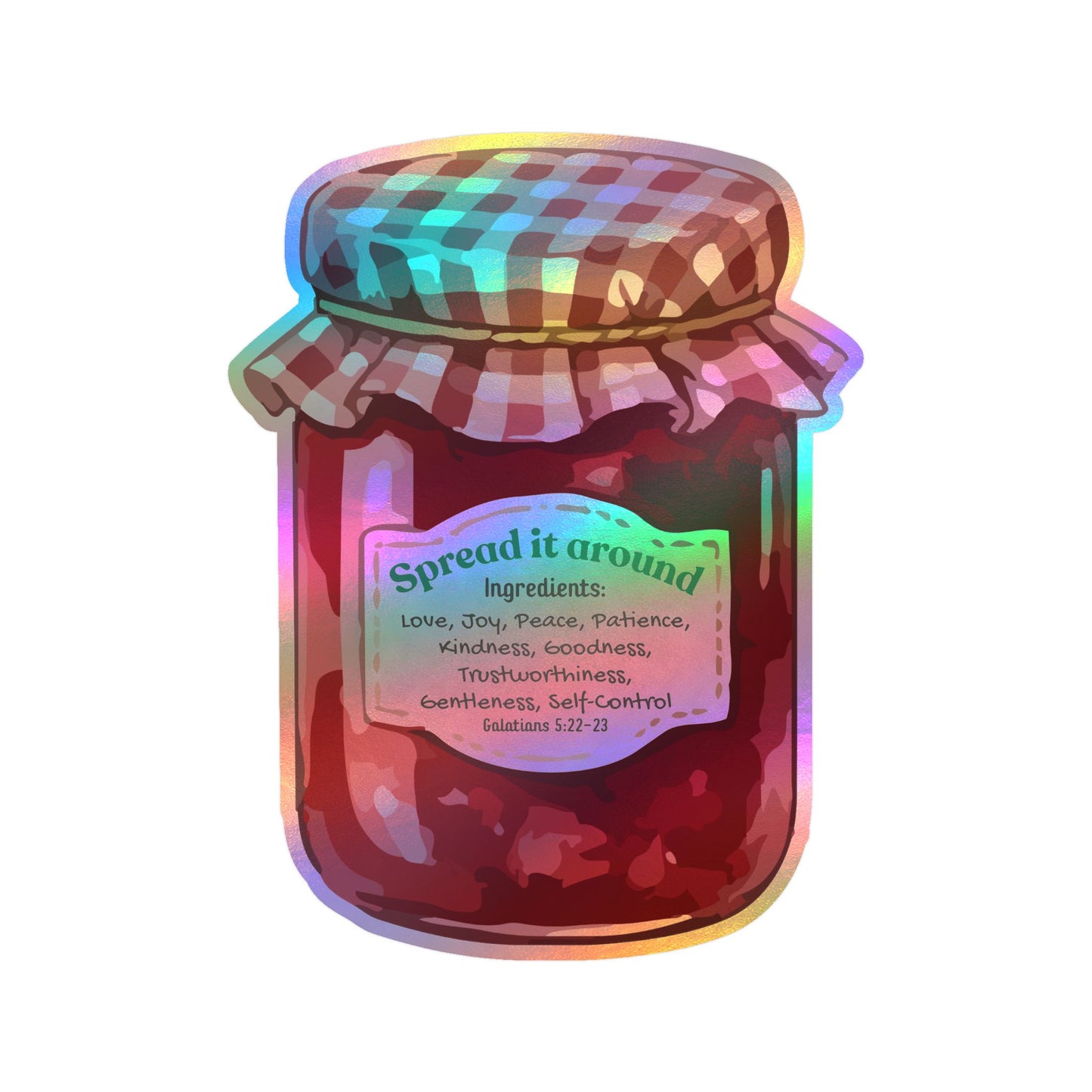 Jam Jar Fruit Of The Spirit Biblical Vinyl Sticker – “Spread It Around” Inspirational Kiss-Cut Decal