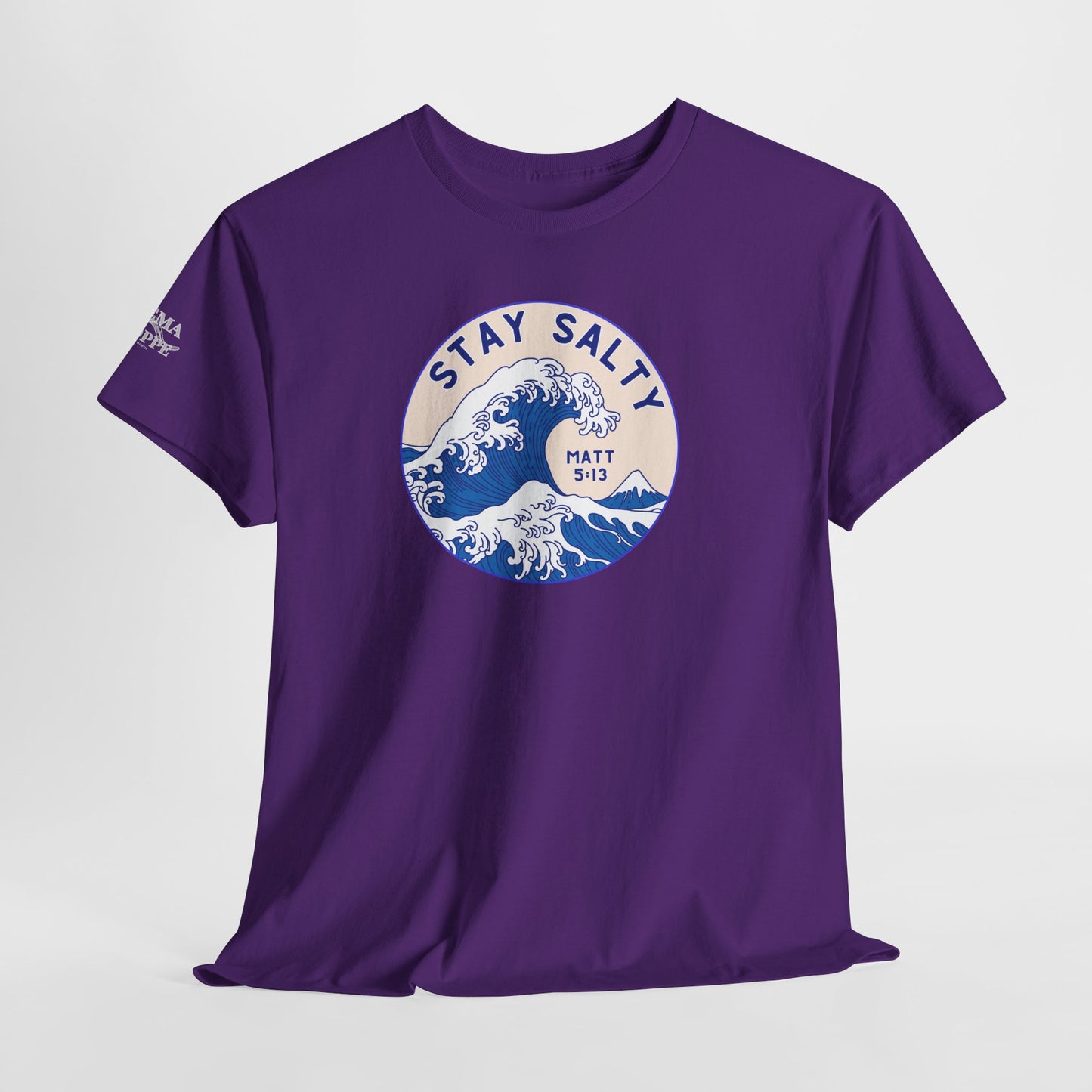 Stay Salty Surf T-Shirt — Coastal Wave Graphic with Matthew 5:13 (Hokusai-Inspired)
