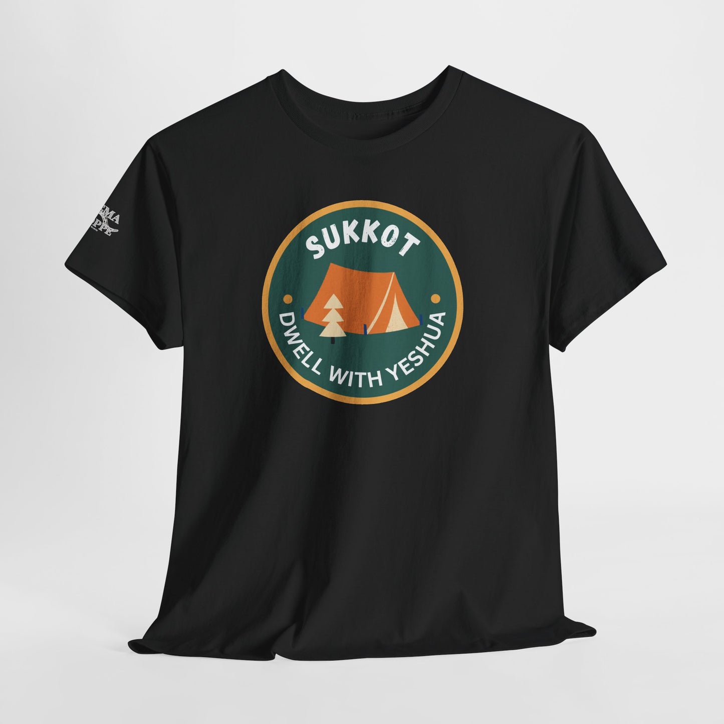 Sukkot Camping Tee — “Dwell With Yeshua” Biblical Feast T‑Shirt