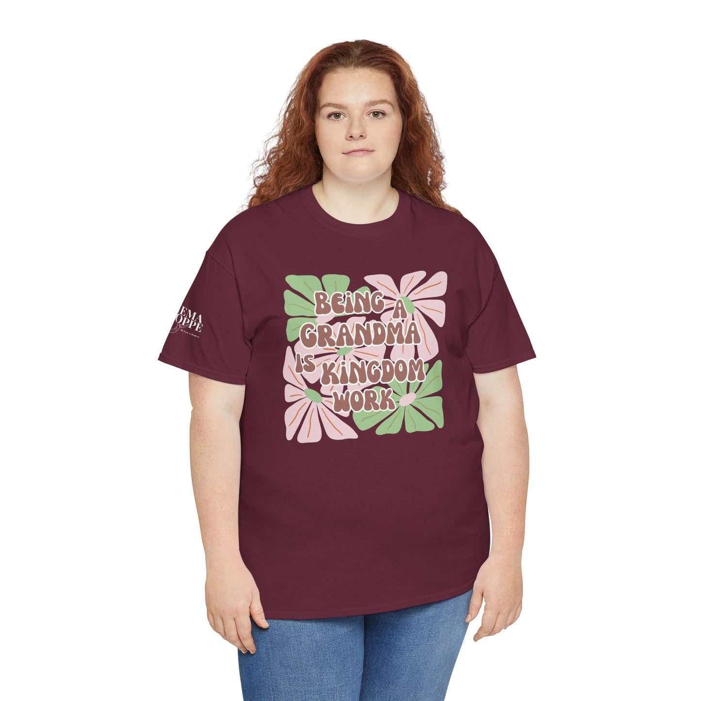 Being A Grandma Is Kingdom Work T-Shirt — Floral Retro Grandmother Appreciation Gift